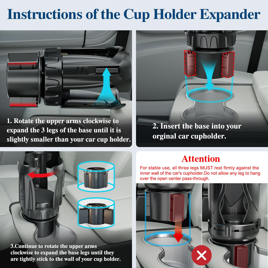 Car Cup Holder Expander, Cup Holder Extender Adapter with Expandable Arm and Adjustable Base, Compatible with Yeti Ramblers 14-64oz, Hydro Flasks 18-64oz Most Coffee Mugs Bottles & Cups