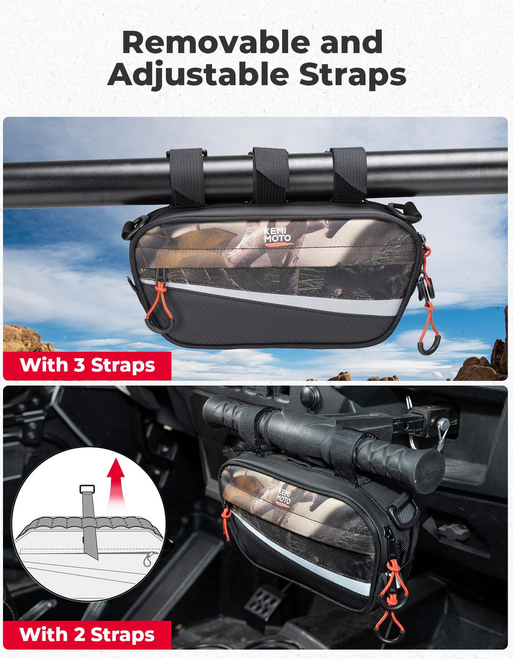 KEMIMOTO UTV Roll Cage Storage Bag Universal 1680D Grab Handle Storage Bag Dimensions 11" x 5" Side by Side Accessories Compatible with UTV, ATV, Golf Cart, Bike, Off-road Vehicle