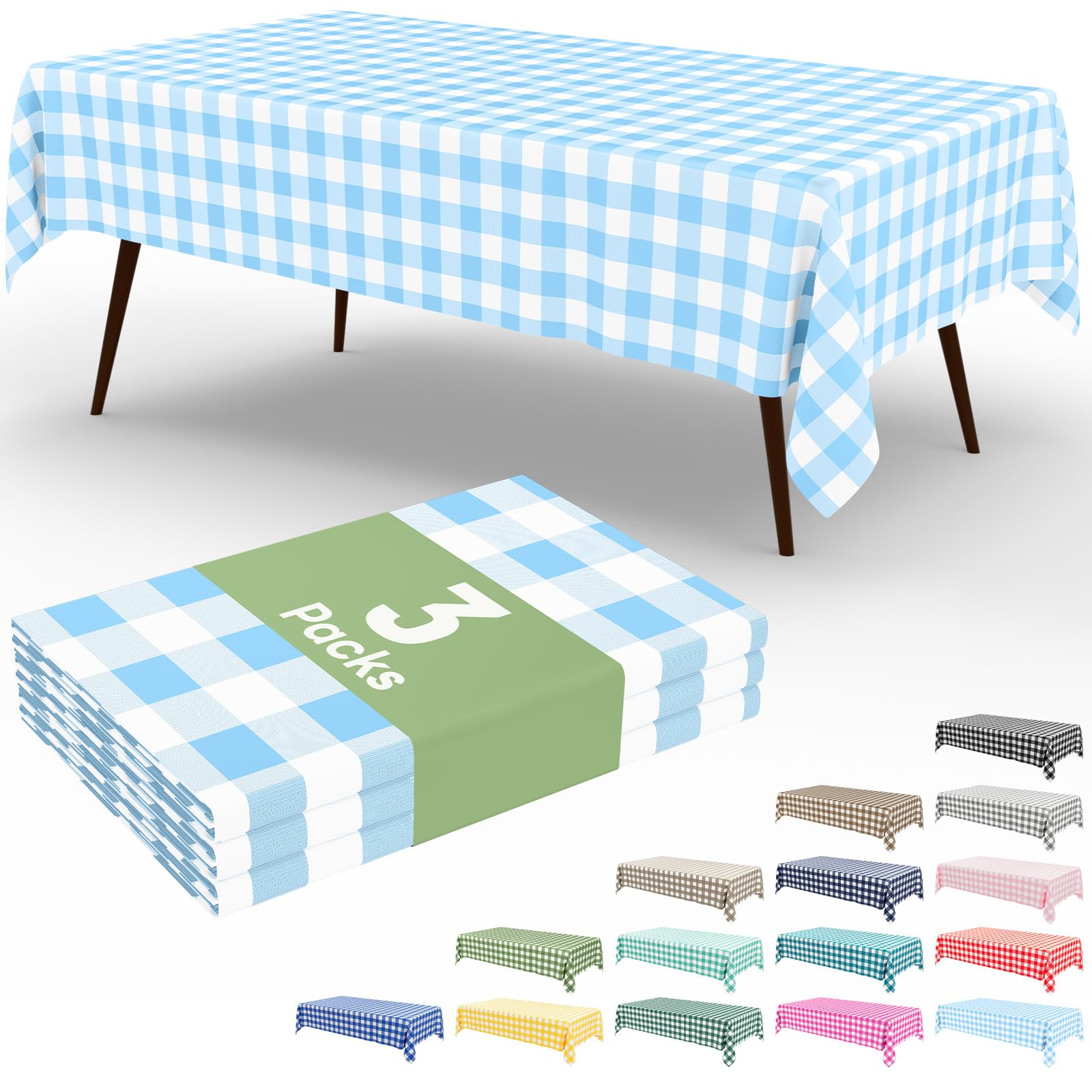 Smiry 3 Pack Red Gingham Disposable Tablecloths - 54" x 108" Heavy Duty Plastic Table Cloth, Waterproof Buffalo Plaid Table Covers for Picnic, Banquets, Outdoor Parties