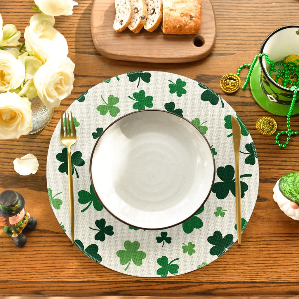 Artoid Mode Green Shamrock St. Patrick's Day Placemats Set of 4, 12x18 Inch Seasonal Spring Table Mats for Party Kitchen Dining Decoration