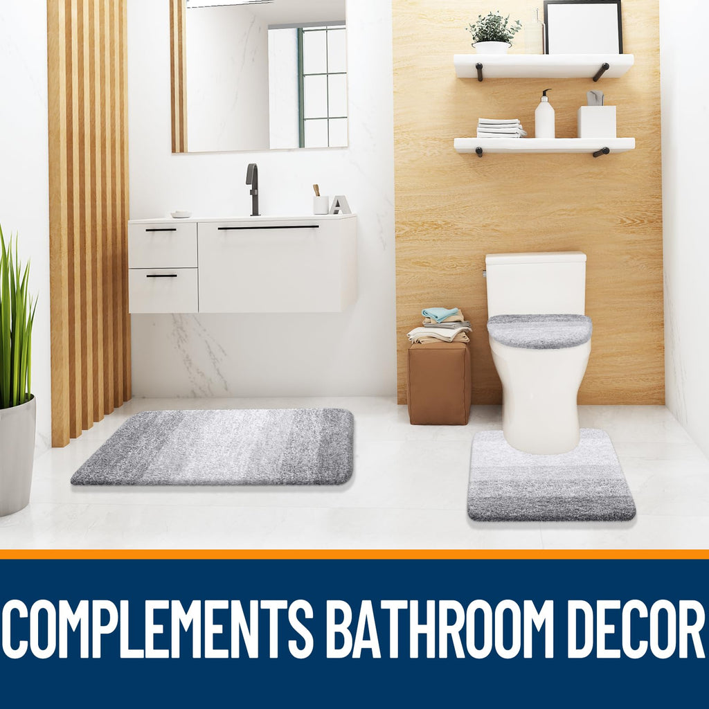 OLANLY Soft Microfiber Bathroom Toilet Lid Cover, Machine Washable Seat Covers, 17.5x15, Stays in Place Rubber Backing, Fits Most Round, Elongated and Oblong Lids, Accessories Decor, Gray