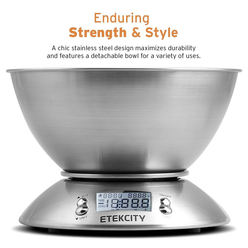 Etekcity 0.1g Food Kitchen Scale, Bowl, Digital Grams and Ounces for Weight Loss, Dieting, Baking, Cooking, and Meal Prep, 11lb/5kg, Stainless Steel Silver