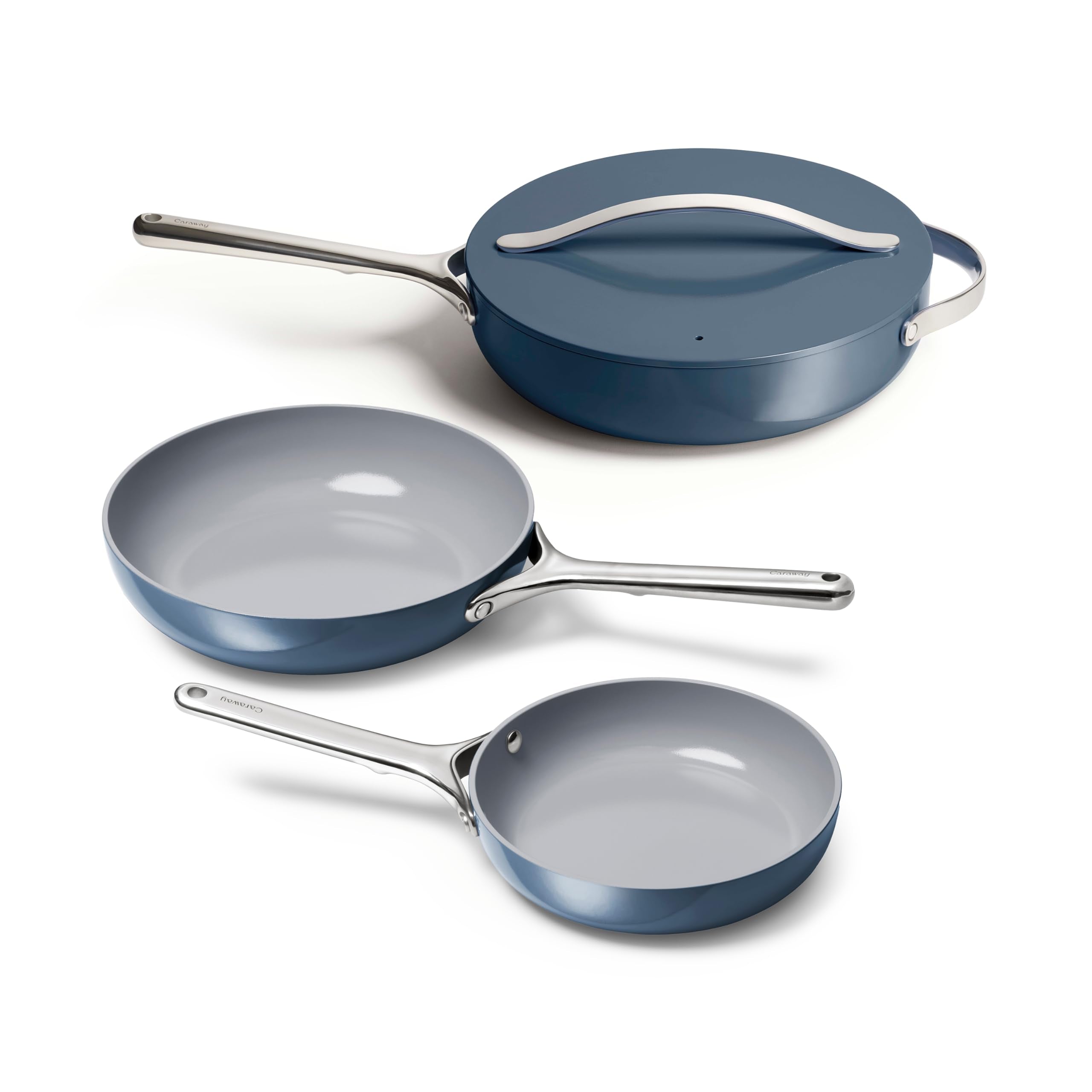 Caraway 4-Piece Fry Pan Set - Non-Stick Frying Pans (10.5” & 8”) & Non-Stick Sauté Pan - Non Toxic, PTFE & PFOA Free - Oven Safe & Compatible with All Stovetops (Gas, Electric & Induction) - Cream