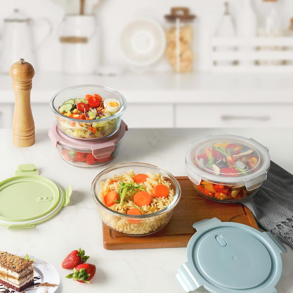 Freshmage 4 Pack 30oz Glass Food Storage Containers with Lids and 4 Pack 20oz Glass Meal Prep Containers with Lids, Heat-Resistant BPA-Free, Microwave, Oven, Dishwasher, and Freezer Safe