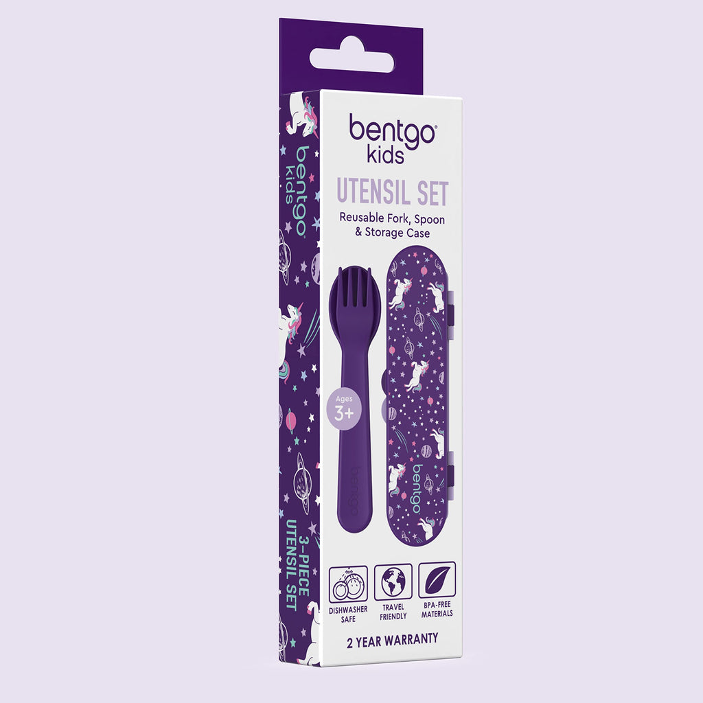 Bentgo Kids Utensil Set - Reusable Plastic Fork, Spoon & Storage Case BPA-Free Materials, Easy-Grip Handles, Dishwasher Safe Ideal for School Lunch, Travel, Outdoors (Rainbows and Butterflies)