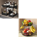 2 Tier Fruit Basket for Kitchen Counter with 2 Banana Hangers, 2 Packe of Under Sink Organizers with Hooks Hanging Cup for Kitchen and Bathroom