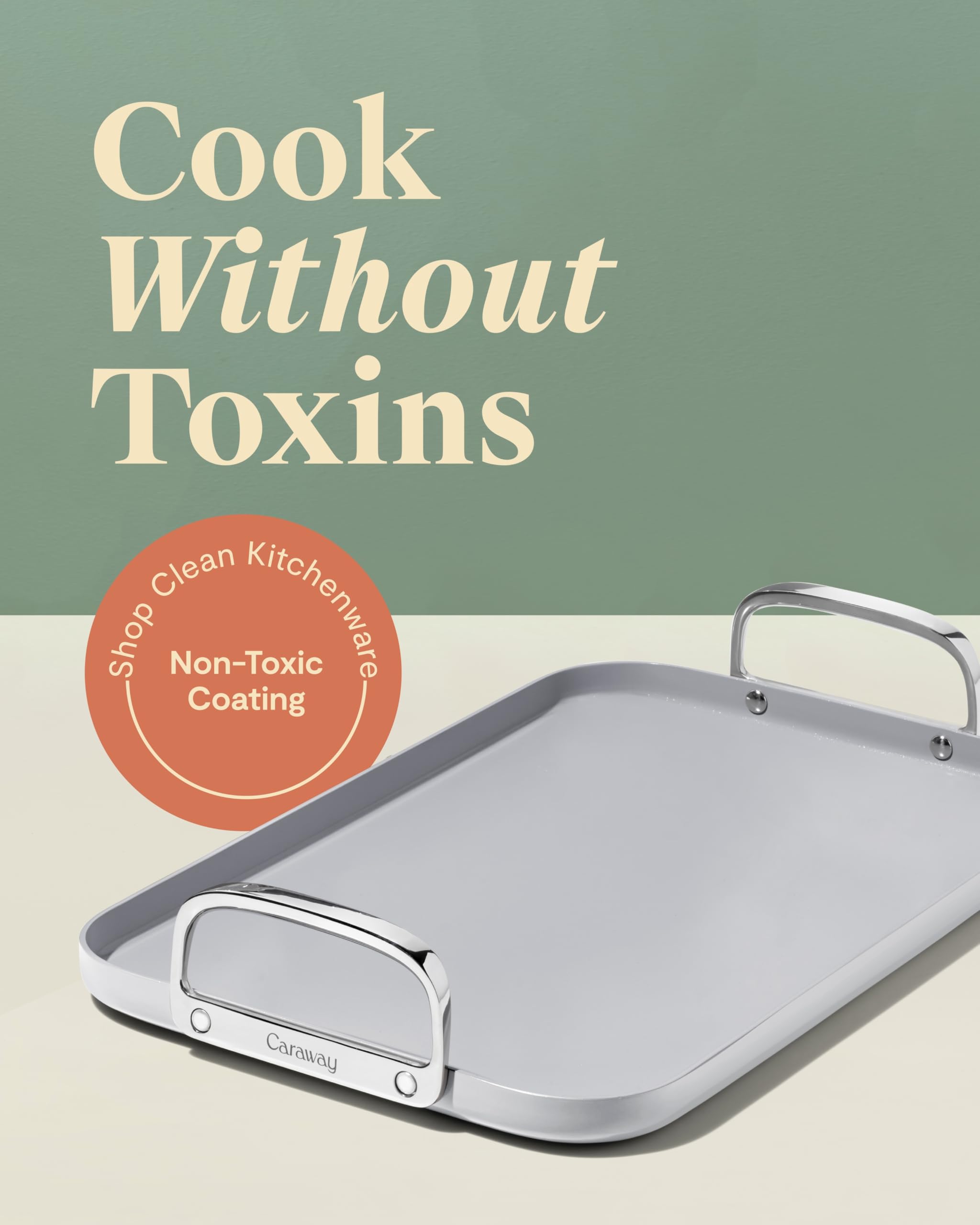 Caraway Double Burner Griddle - 19x12” Griddle Pan - Non-Stick Ceramic Coated - Non Toxic, PTFE & PFOA Free - Oven Safe & Compatible with All Stovetops - Cream