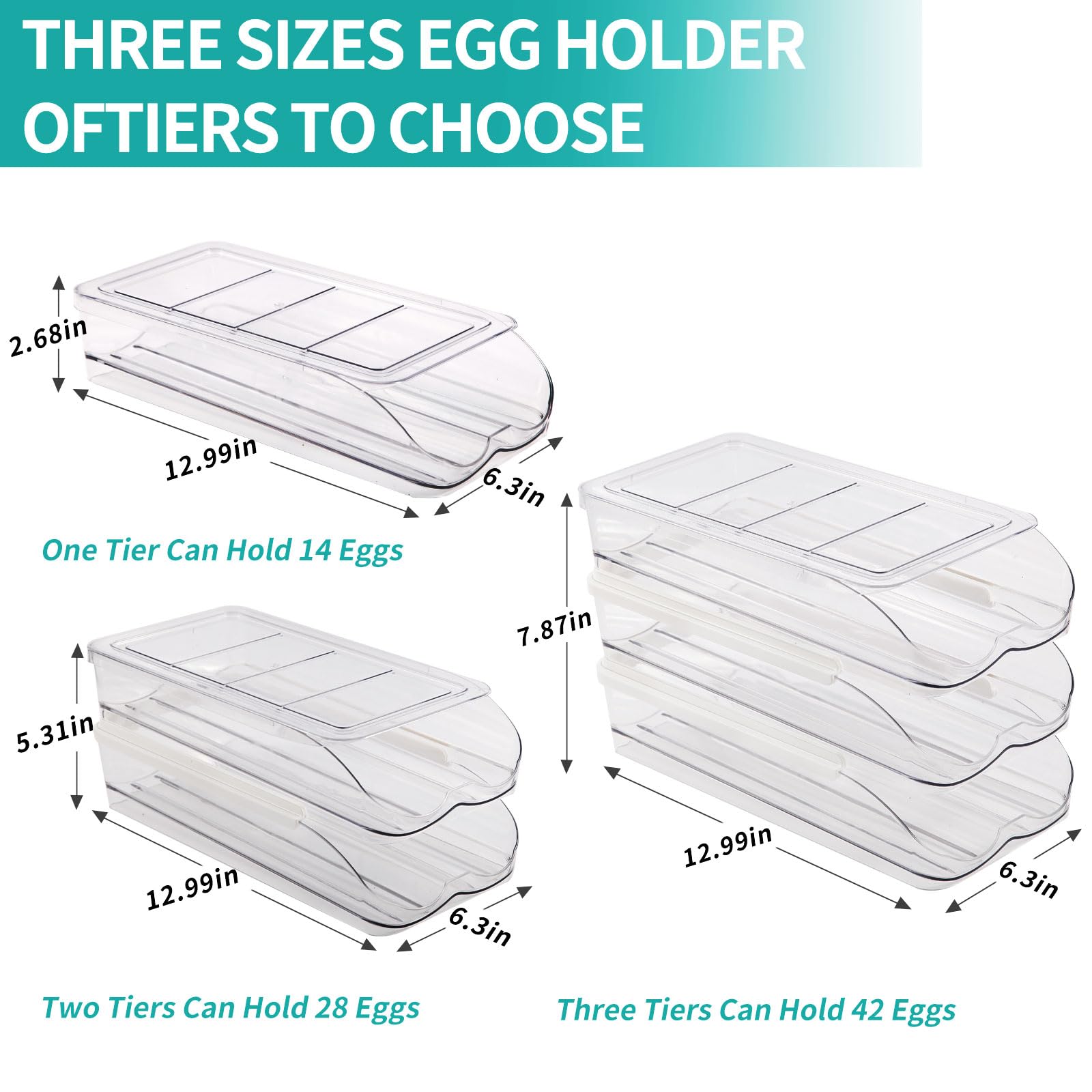 Egg Holder for Fridge, Automatic Rolling Egg Container for Refrigerator, Stackable Fridge Organizers and Storage with Lid, Clear Plastic Egg Dispenser & Tray (2 Tier)