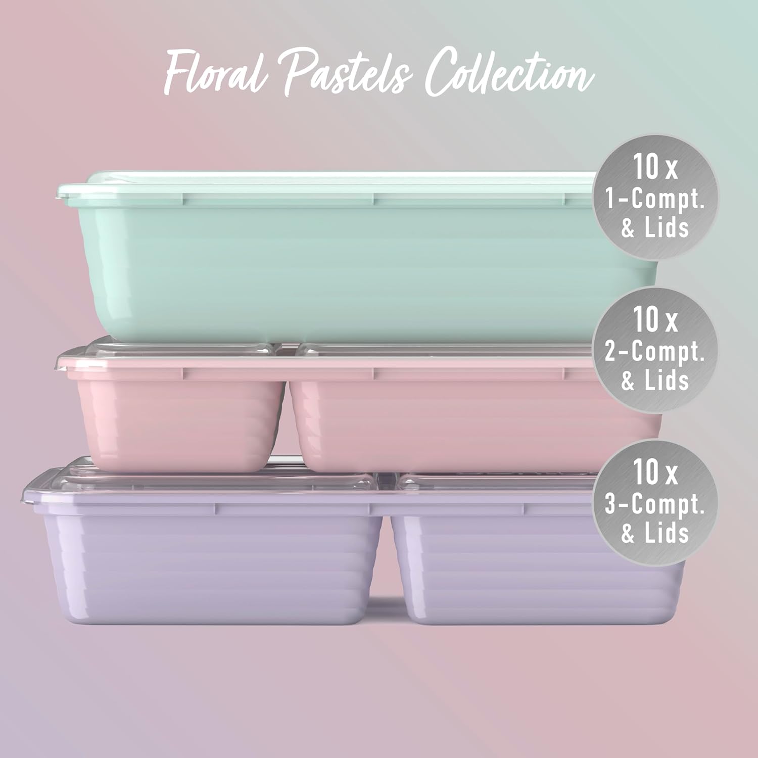 Bentgo Prep 60-Piece Meal Prep Kit - Reusable PFAS & BPA-Free Food Containers, 1-Compartment, 2-Compartment, & 3-Compartments - Microwave, Freezer, & Dishwasher Safe (Floral Pastels)