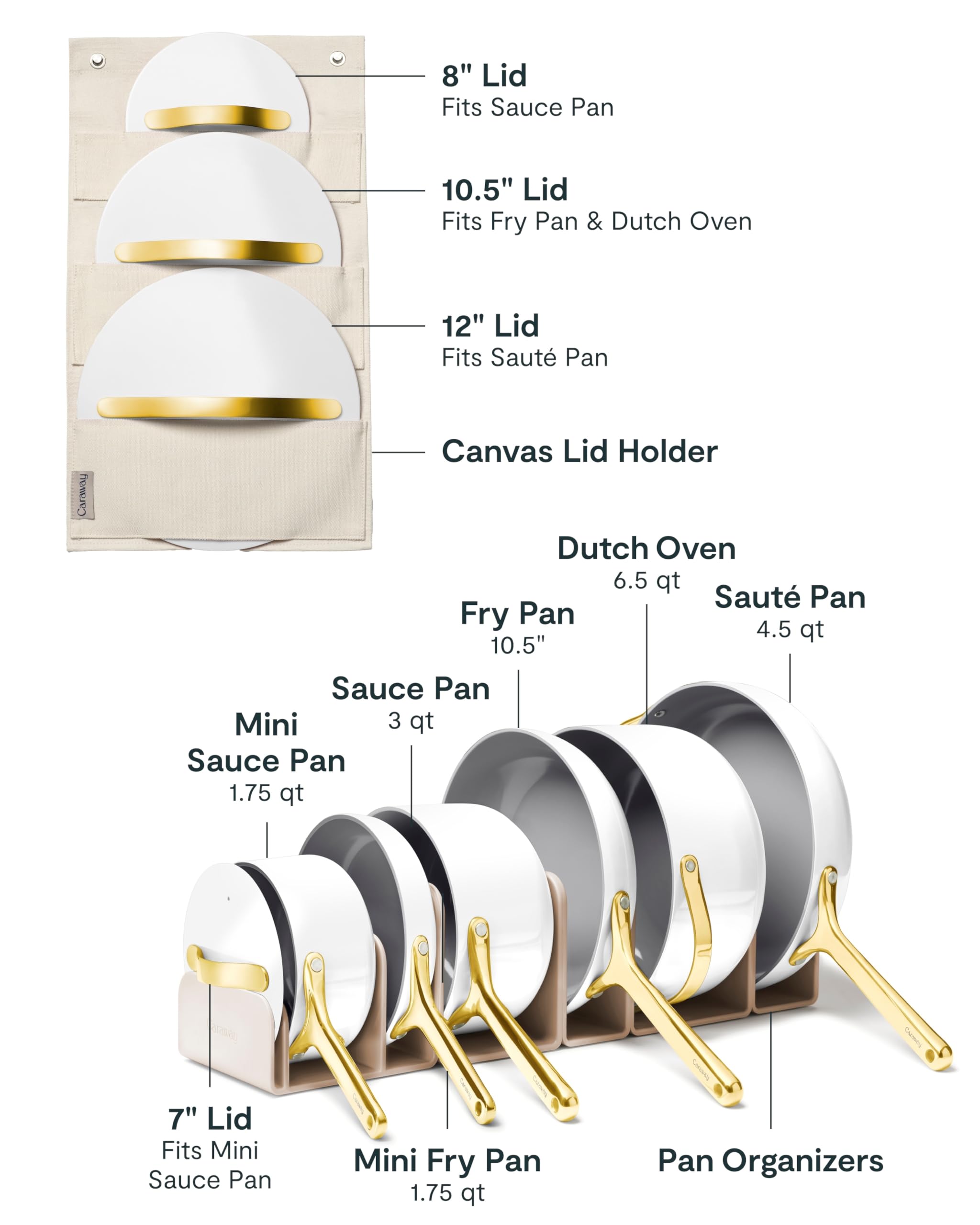 Caraway Non-stick Ceramic Cookware Set (12 Piece) Pots, Pans, Lids and Kitchen Storage - PFAS & PFOA Free - Oven Safe Pan Set & Compatible with All Stovetops - Cream