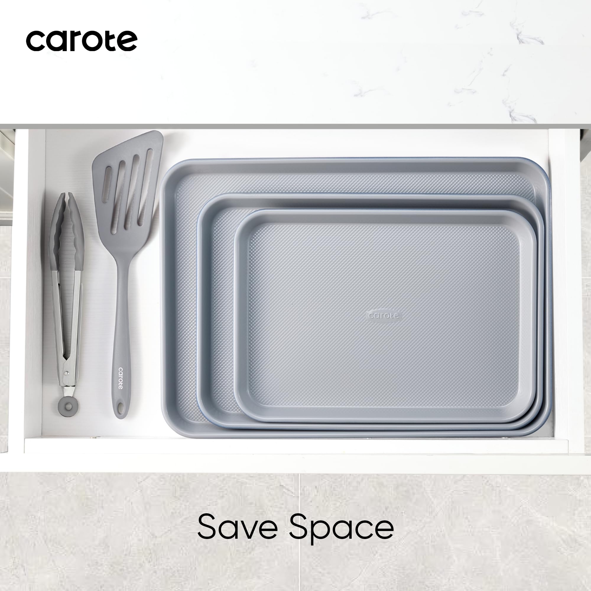 CAROTE 3-Piece Baking Pan Set - Bakeware Set, Baking Sheet Set Including 13 Inch 15 Inch 17 Inch Sheet Pan, Cookie Sheet for Baking, Royal Violet, Blue & Grey