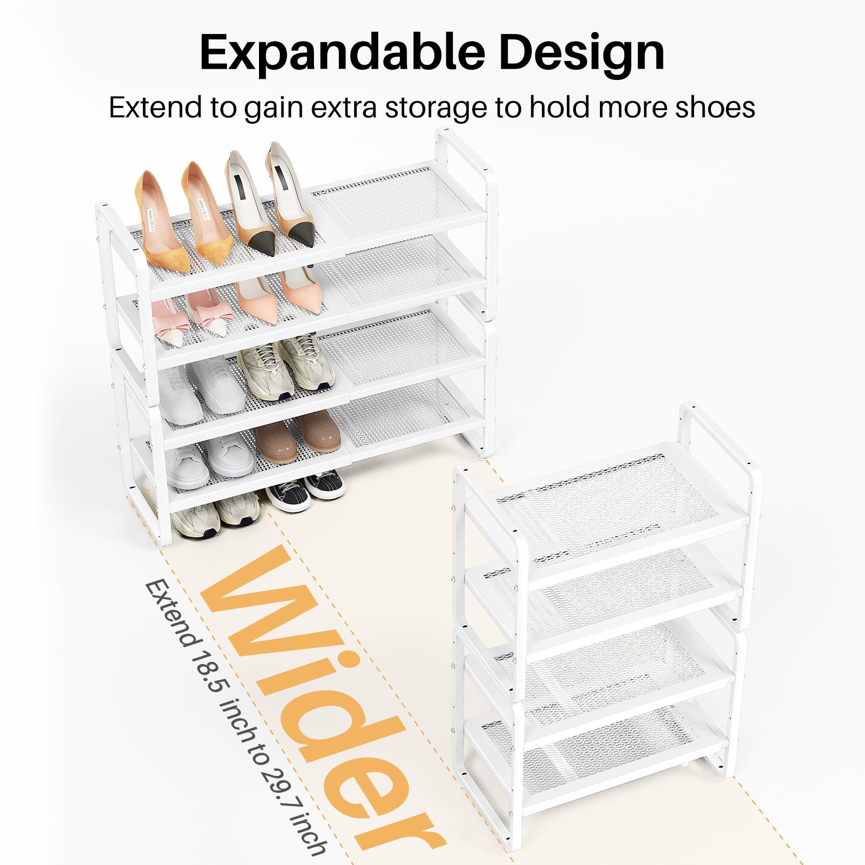 SNTD Shoe Rack - Expandable Shoe Organizer for Closet, Adjustable Metal Shoe Shelf Storage, Stackable Long Shoe Stand Holder for Garage, Entryway, Door Entrance (Black, 2-Tier)