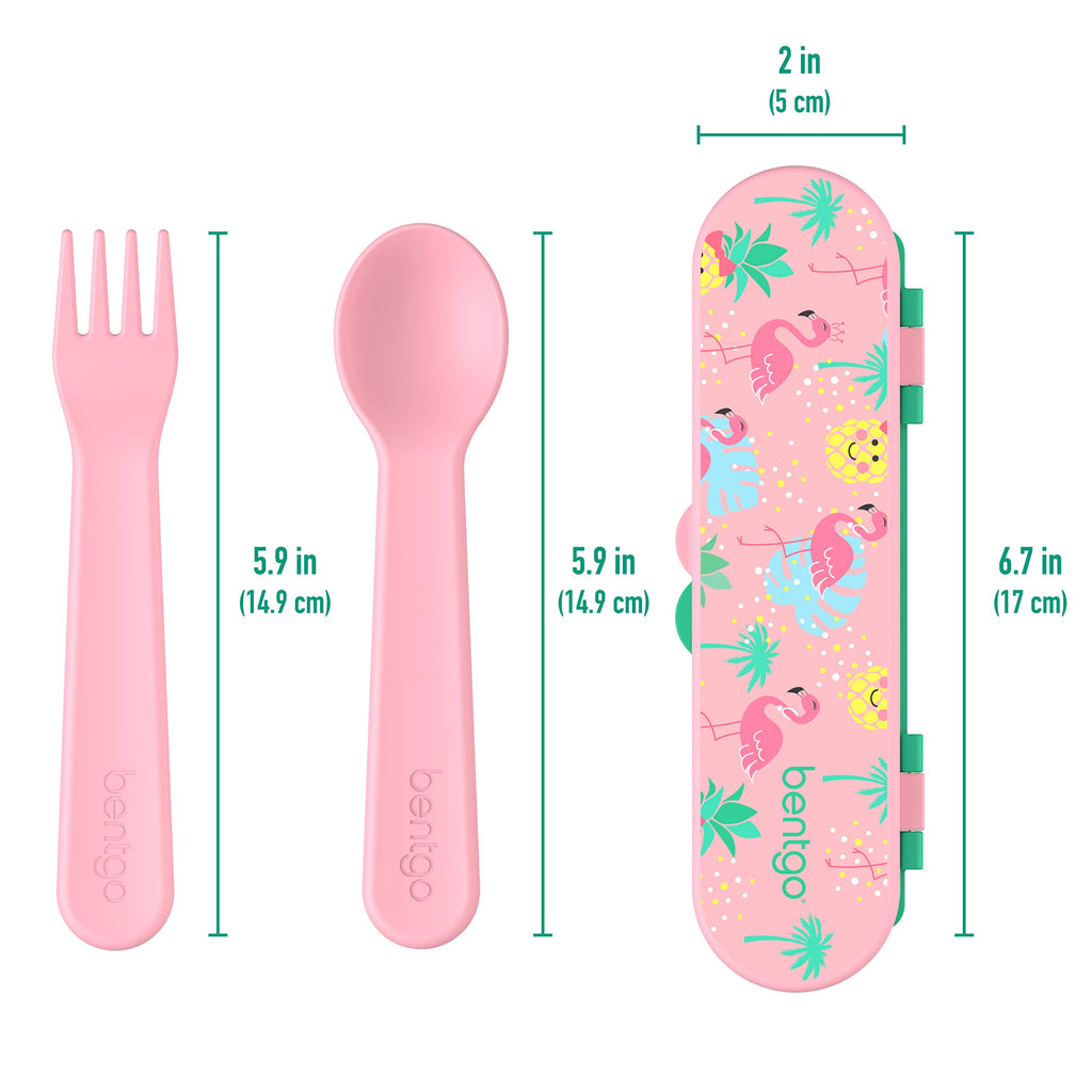 Bentgo Kids Utensil Set - Reusable Plastic Fork, Spoon & Storage Case BPA-Free Materials, Easy-Grip Handles, Dishwasher Safe Ideal for School Lunch, Travel, Outdoors (Rainbows and Butterflies)