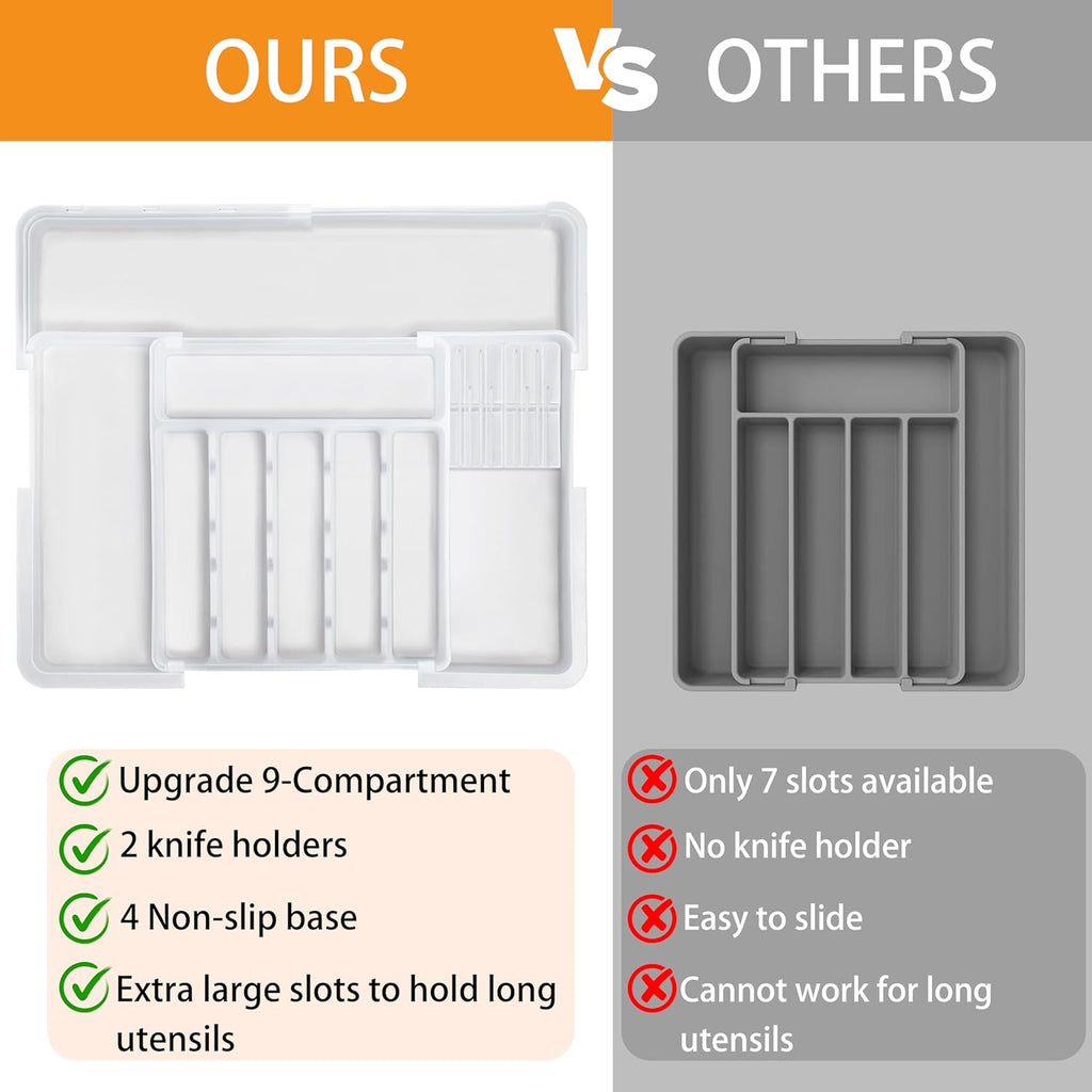 Homecor Silverware Organizer + Utensil Drawer Organizer for Kitchen White