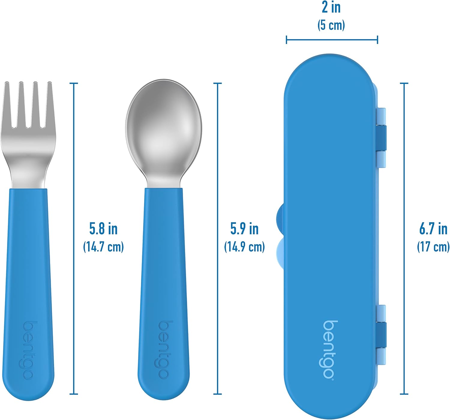 Bentgo® Kids Stainless Steel Utensil Set - Reusable Fork, Spoon & Storage Case - High-Grade BPA-Free Stainless Steel, Easy-Grip Handles, Dishwasher Safe for School Lunch, Travel & Outdoors (Blue)