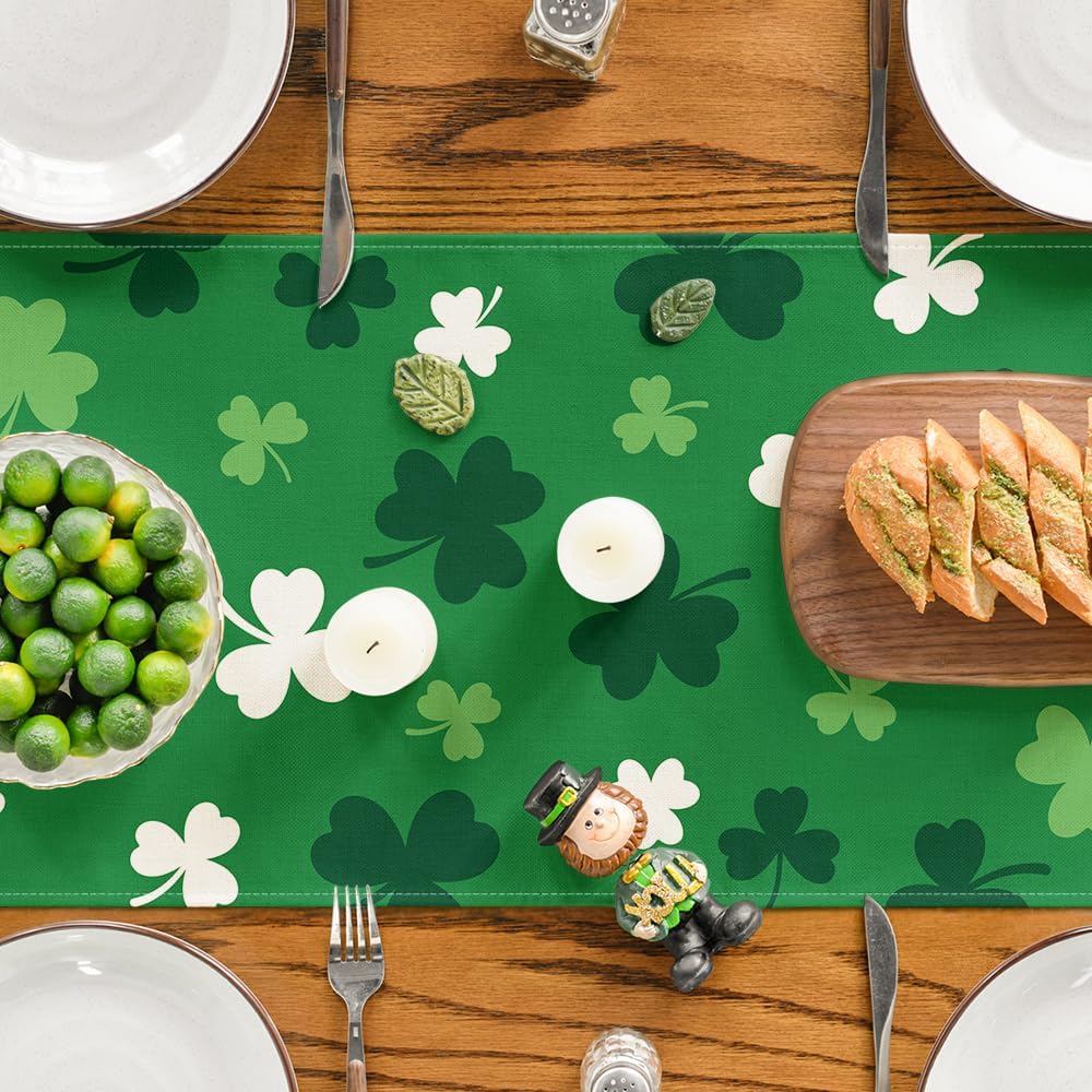 Artoid Mode Green Shamrock St. Patrick's Day Table Runner, Seasonal Spring Kitchen Dining Table Decoration for Home Party Decor 13x72 Inch