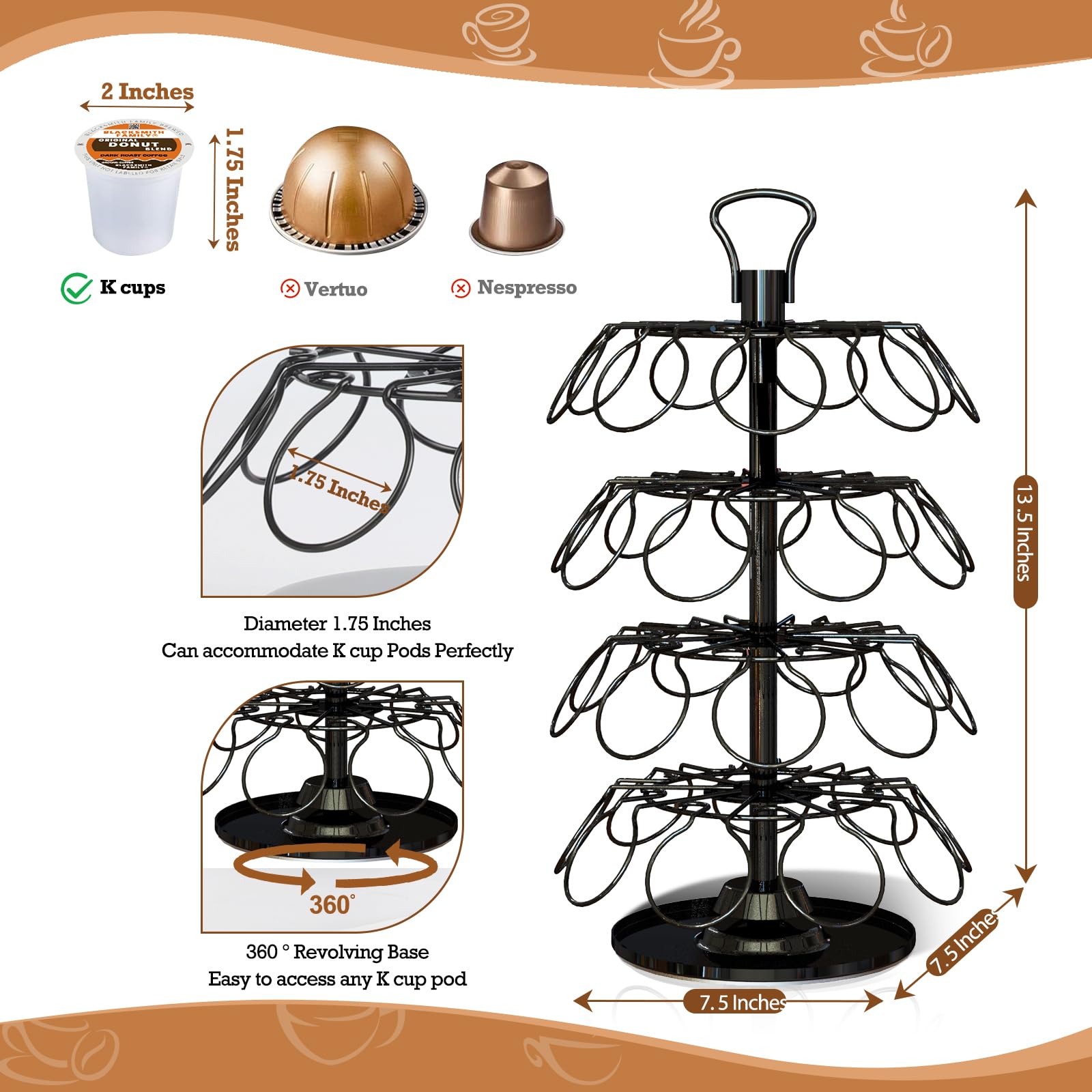 K Cup Holders,K Cup Holder, K Cups Holder,K Cup Carousel, Coffee Pods Holder Storage Organizer Stand,No Assembly Required,Black (Capacity of 40 Pods, Black)
