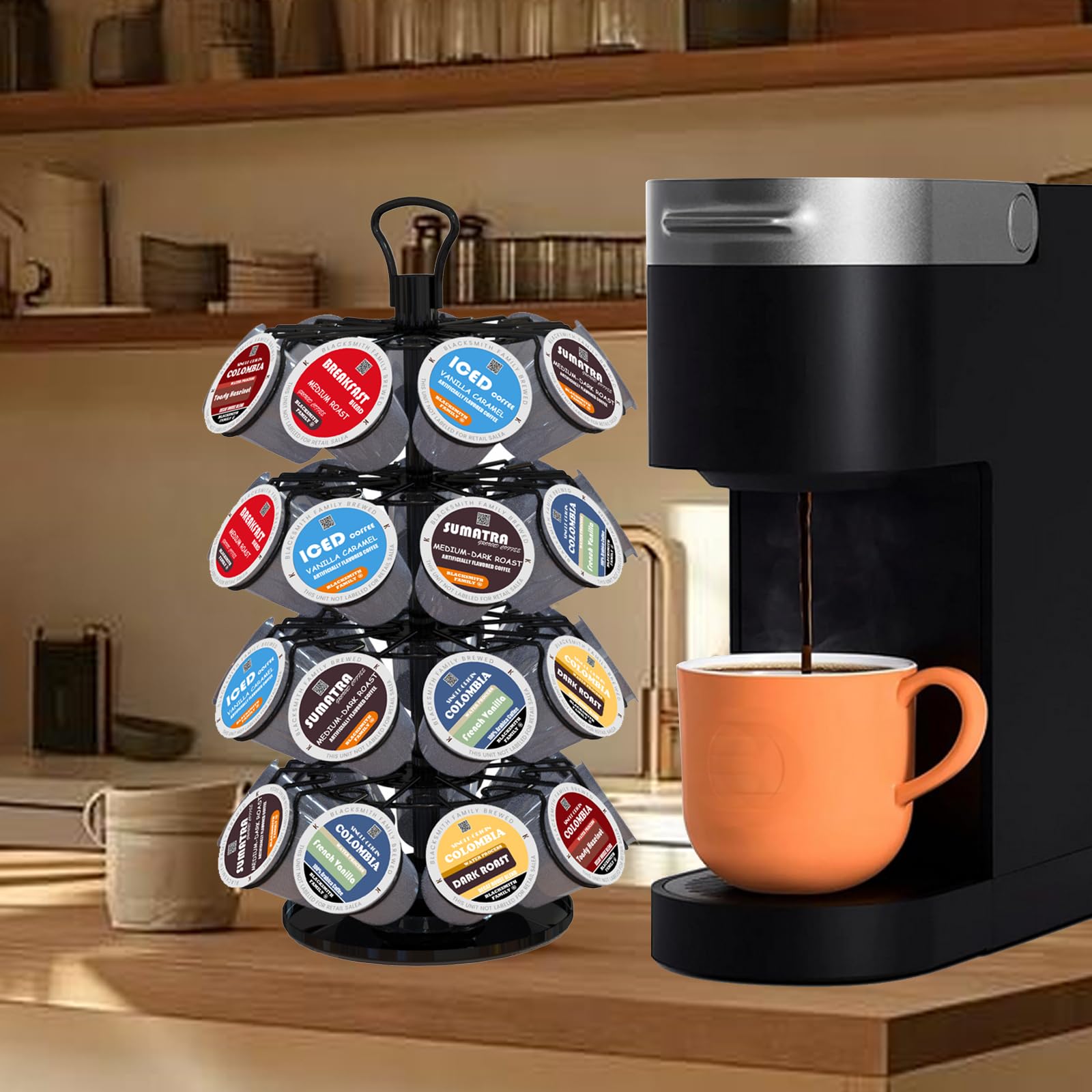 K Cup Holders,K Cup Holder, K Cups Holder,K Cup Carousel, Coffee Pods Holder Storage Organizer Stand,No Assembly Required,Black (Capacity of 40 Pods, Black)