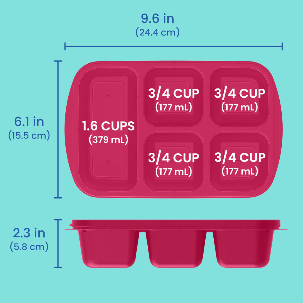 Bentgo Easyboxes - Reusable 5-Compartment Food Containers, Stackable 8-Piece Set, 4 Trays & 4 Lids, BPA-Free Food Storage for Meal Prep, School, & Work; Lunch Boxes w/Patented Design (Jewel Brights)
