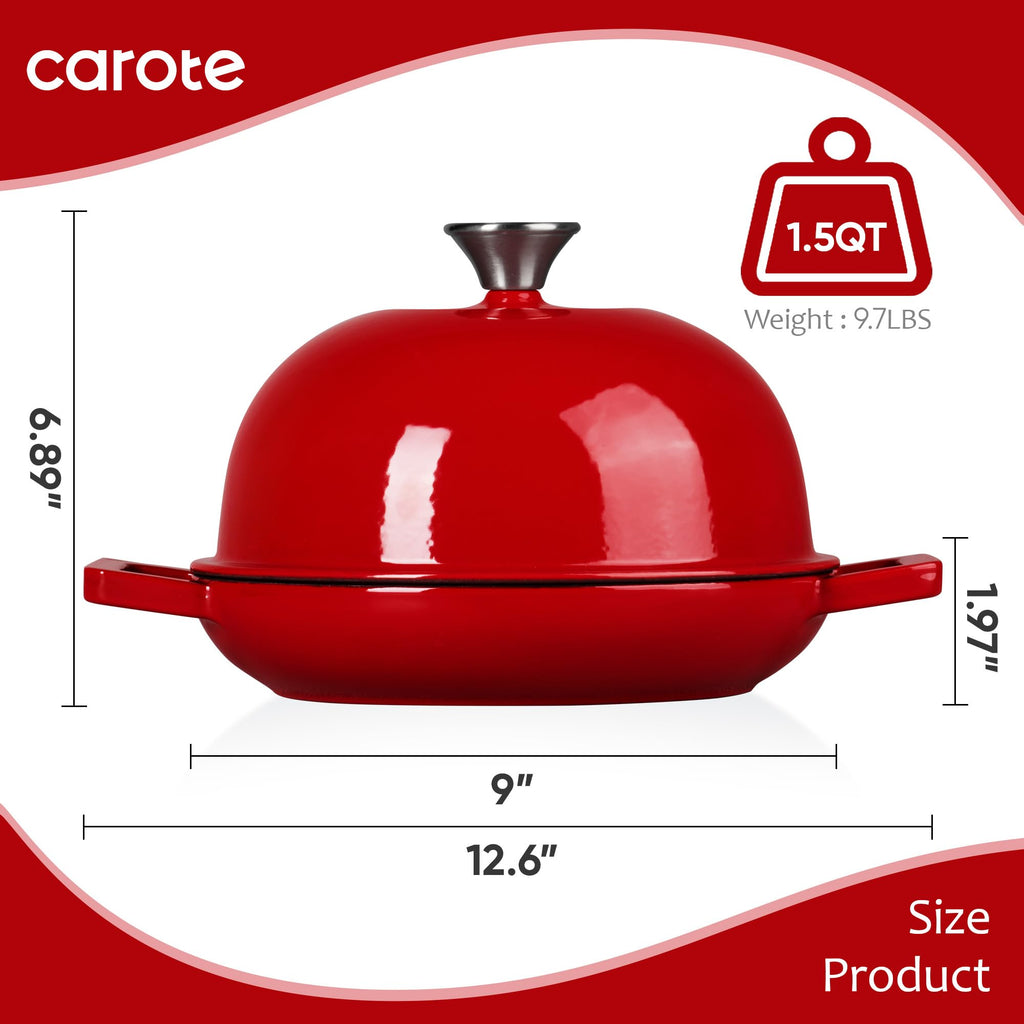CAROTE 2QT Enameled Cast Iron Dutch Oven Pot with Lid, Mini Round Dutch Oven for Small Sourdough Bread, Stews, Soups, Sauces, Beans, Rice, Serves 1-2, Dual Handles, Healthy & Non-Toxic, All Stovetop Compatible, Oven Safe up to 500° F, White
