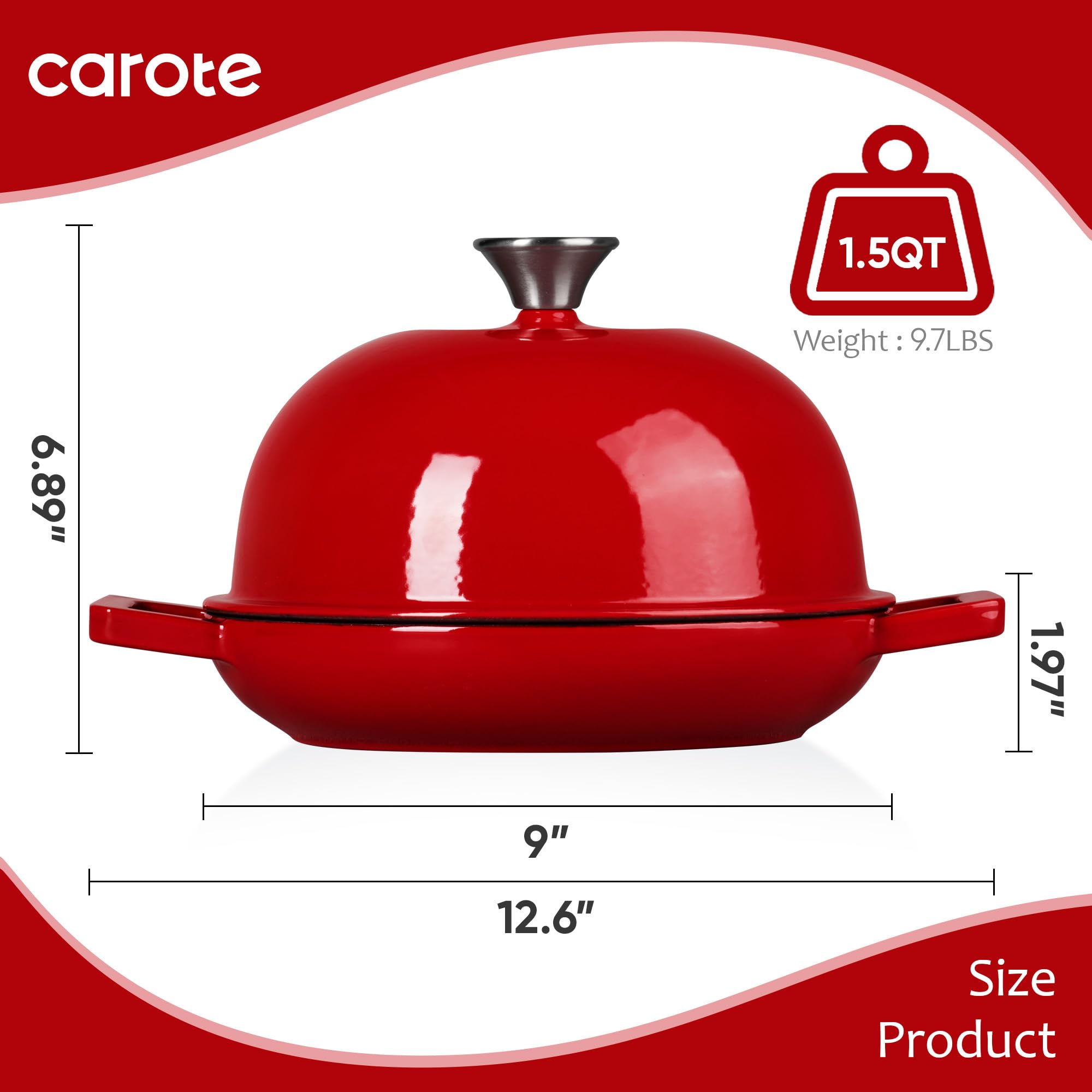 CAROTE 2QT Enameled Cast Iron Dutch Oven Pot with Lid, Mini Round Dutch Oven for Small Sourdough Bread, Stews, Soups, Sauces, Beans, Rice, Serves 1-2, Dual Handles, Healthy & Non-Toxic, All Stovetop Compatible, Oven Safe up to 500° F, White