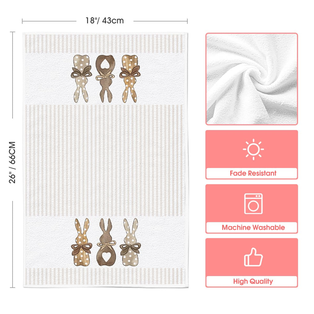Artoid Mode Stripe Rabbit Bunny Eggs Easter Kitchen Towels Dish Towels, 18x26 Inch Spring Decoration Hand Towels Set of 2