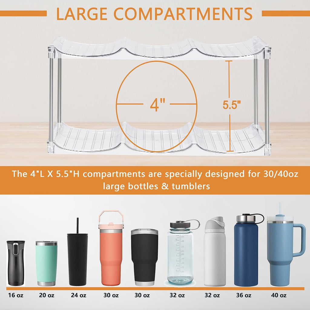 Homecor Water Bottle Organizer, Large Compartment Stackable Kitchen Pantry Organization and Storage Rack& 2 Pack Acrylic Straw Holder for Cabinet Door