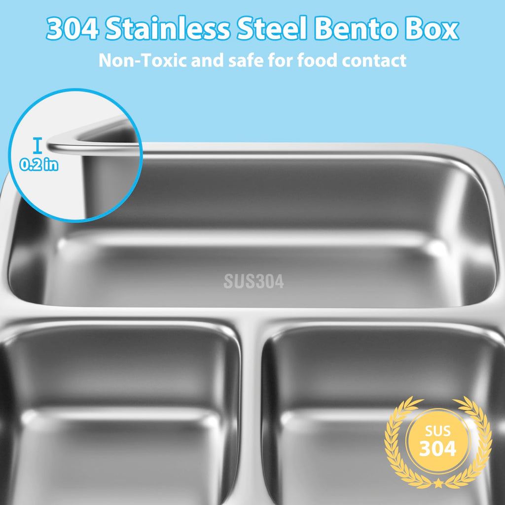 Freshmage Stainless Steel Double-Layer Bento Box Container with 3 Compartments, Large Capacity Leakproof and BPA Free Bento Lunch Box, Durable,Drop-Proof, Dishwasher Safe, Pink