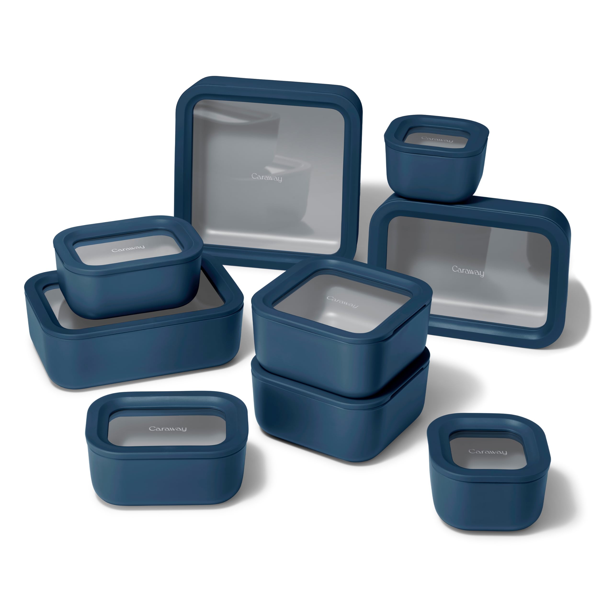 Caraway 13pc Glass Food Storage Container Set - Easy to Store, Non Toxic Lunch Box - with Glass Lids - Includes Storage Organizer - Cream