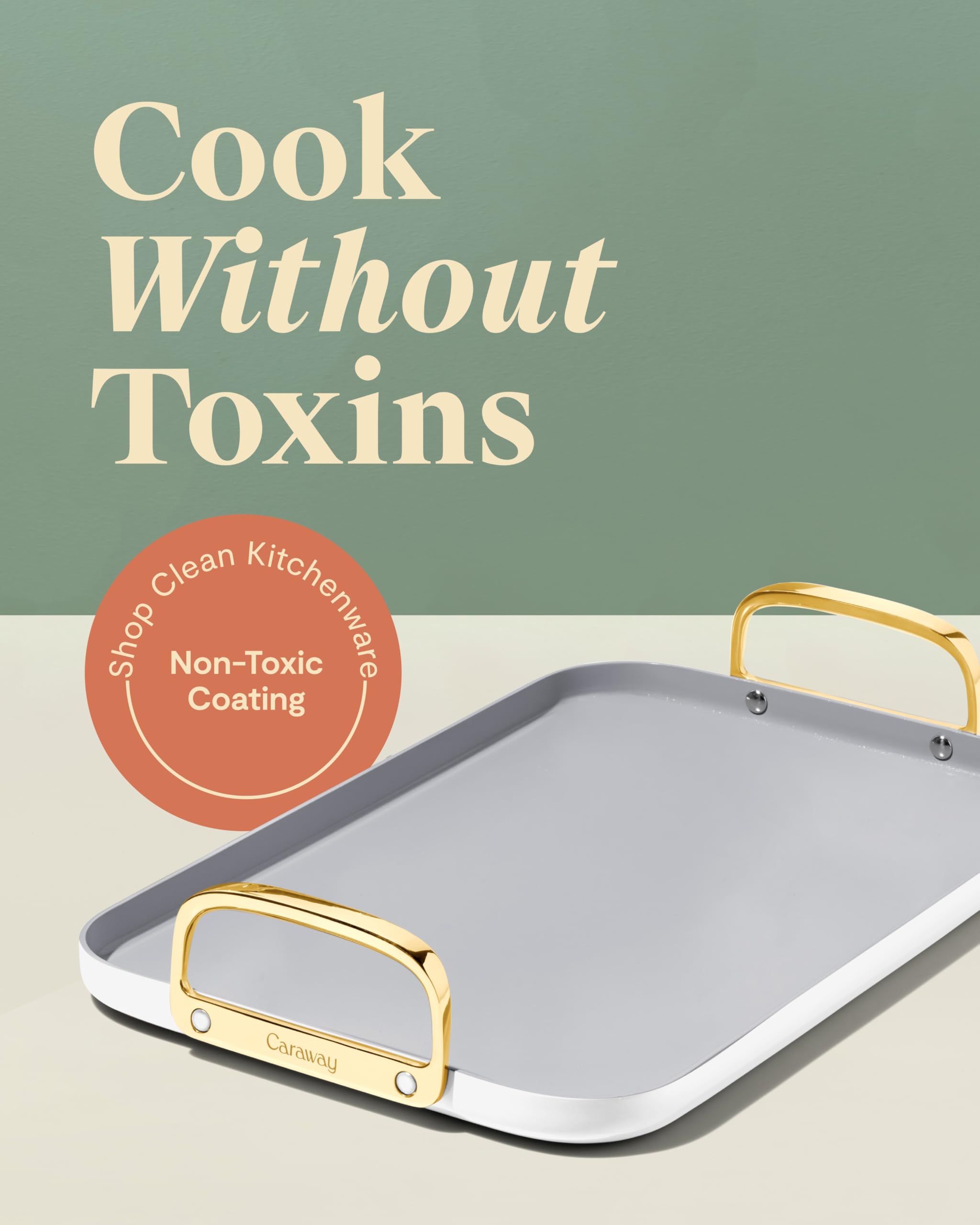 Caraway Double Burner Griddle - 19x12” Griddle Pan - Non-Stick Ceramic Coated - Non Toxic, PTFE & PFOA Free - Oven Safe & Compatible with All Stovetops - Cream
