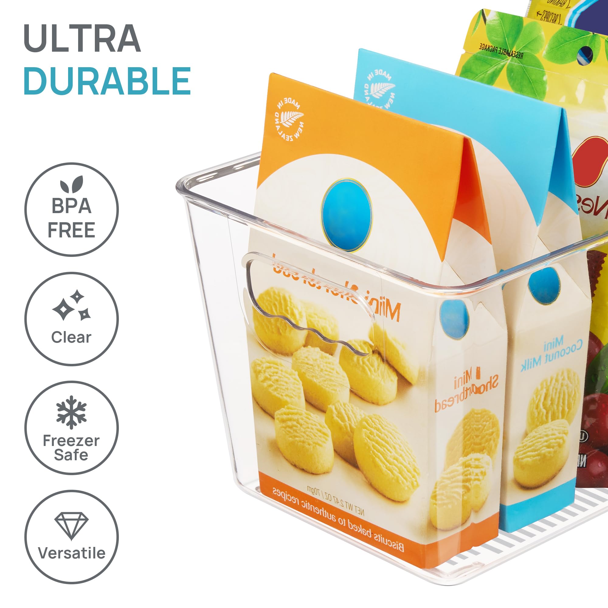 Vtopmart 6 PCS Clear Plastic Storage Bins, Pantry Organizer Containers with Handle for Refrigerator, Fridge, Cabinet, Kitchen, Countertops, Cupboard, Home Organization and Storage, XL