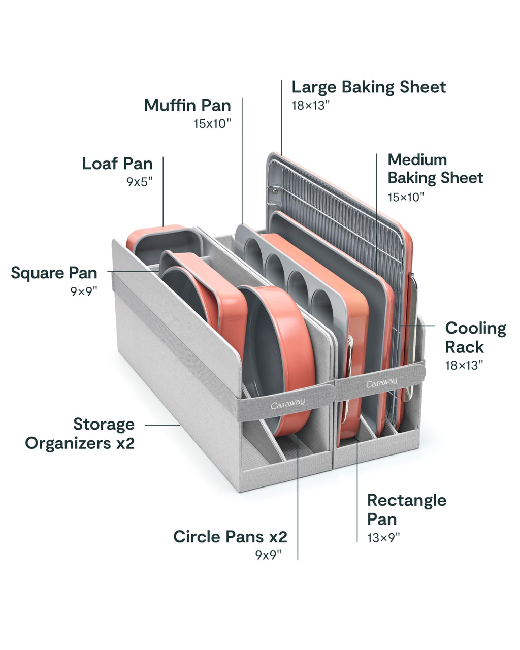 Caraway Nonstick Ceramic Bakeware Set (11 Pieces) - Baking Sheets, Assorted Baking Pans, Cooling Rack, & Storage - Aluminized Steel Body - Non Toxic, PTFE & PFOA Free - Cream