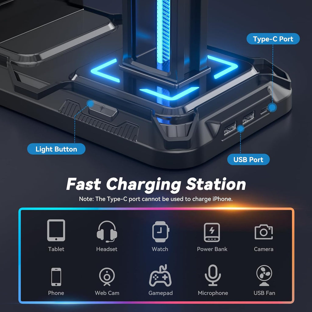 KDD Headphone Stand with Drawer - Headset, Controller Holder for Desk & Headset Stand with Phone Holder