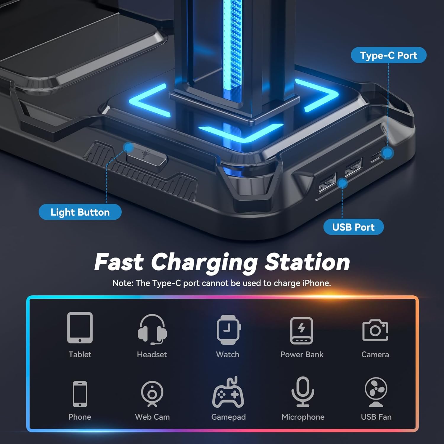 KDD Headphone Stand with Drawer - Headset, Controller Holder for Desk & Headset Stand with Phone Holder