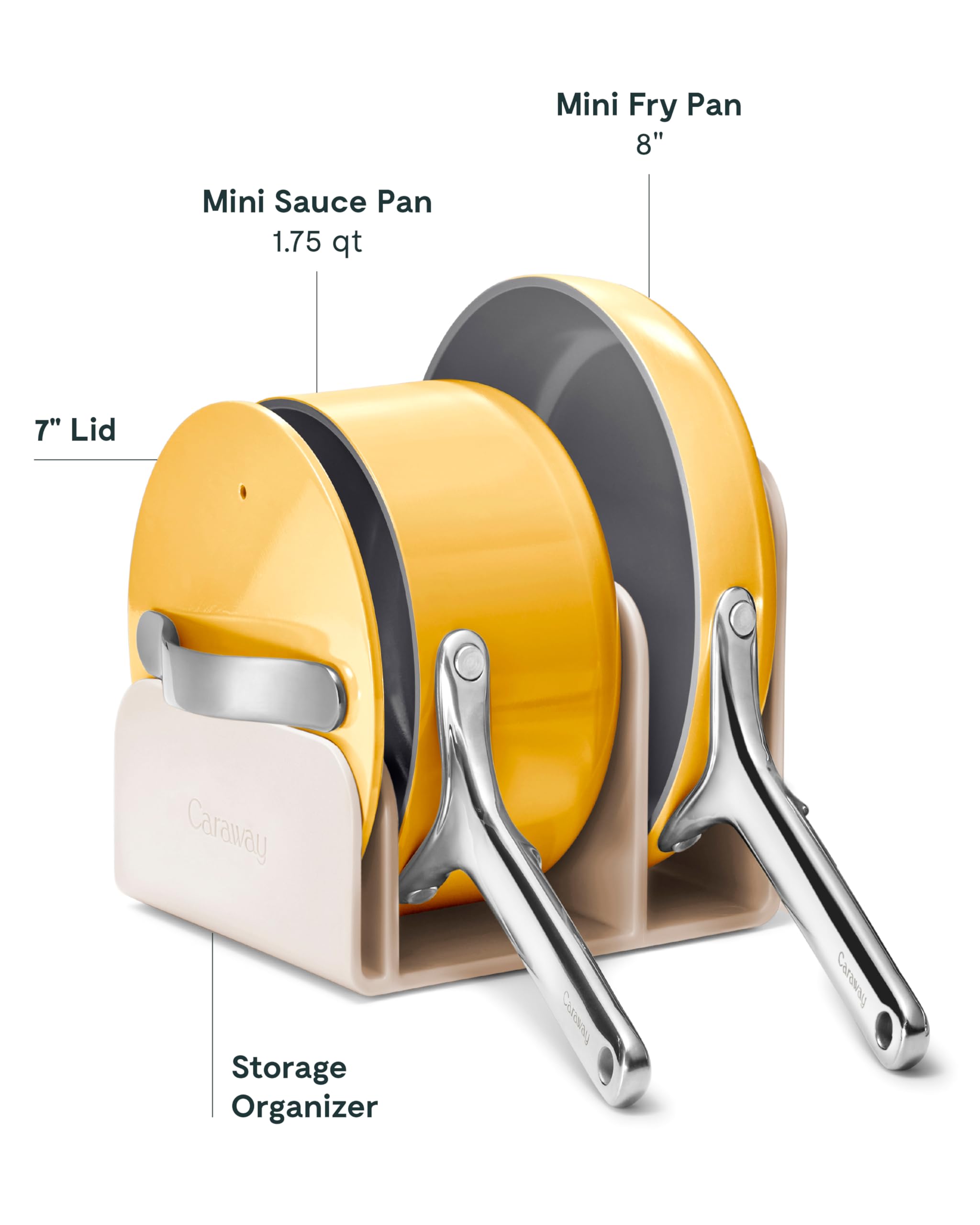 Caraway Mini Cookware Set - Non-Stick Ceramic Fry Pan (1.05 qt, 8") Sauce Pan (1.75 qt) & Storage Rack - Non Toxic, PTFE & PFOA Free - Oven Safe & Stovetop Agnostic (Gas, Electric & Induction) - Cream
