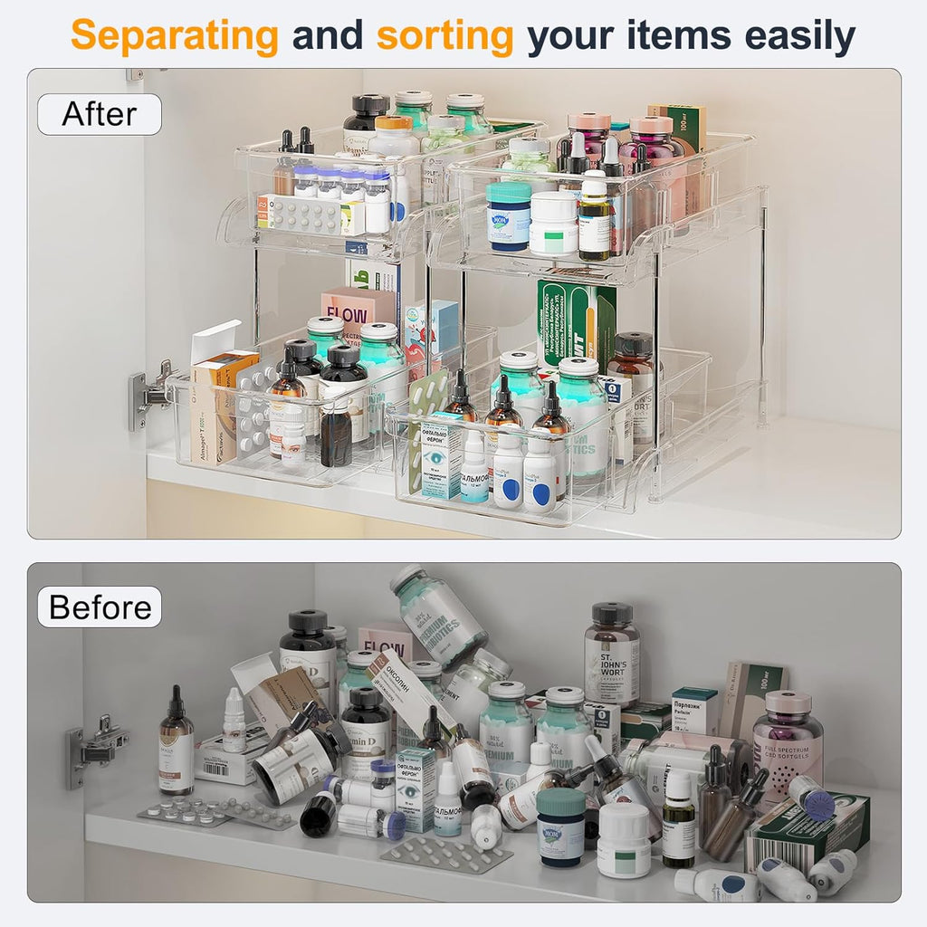 2 Pack Bathroom Cabinet Organizer, 3 Pack Under Sink Organizers and Storage L-Shaped