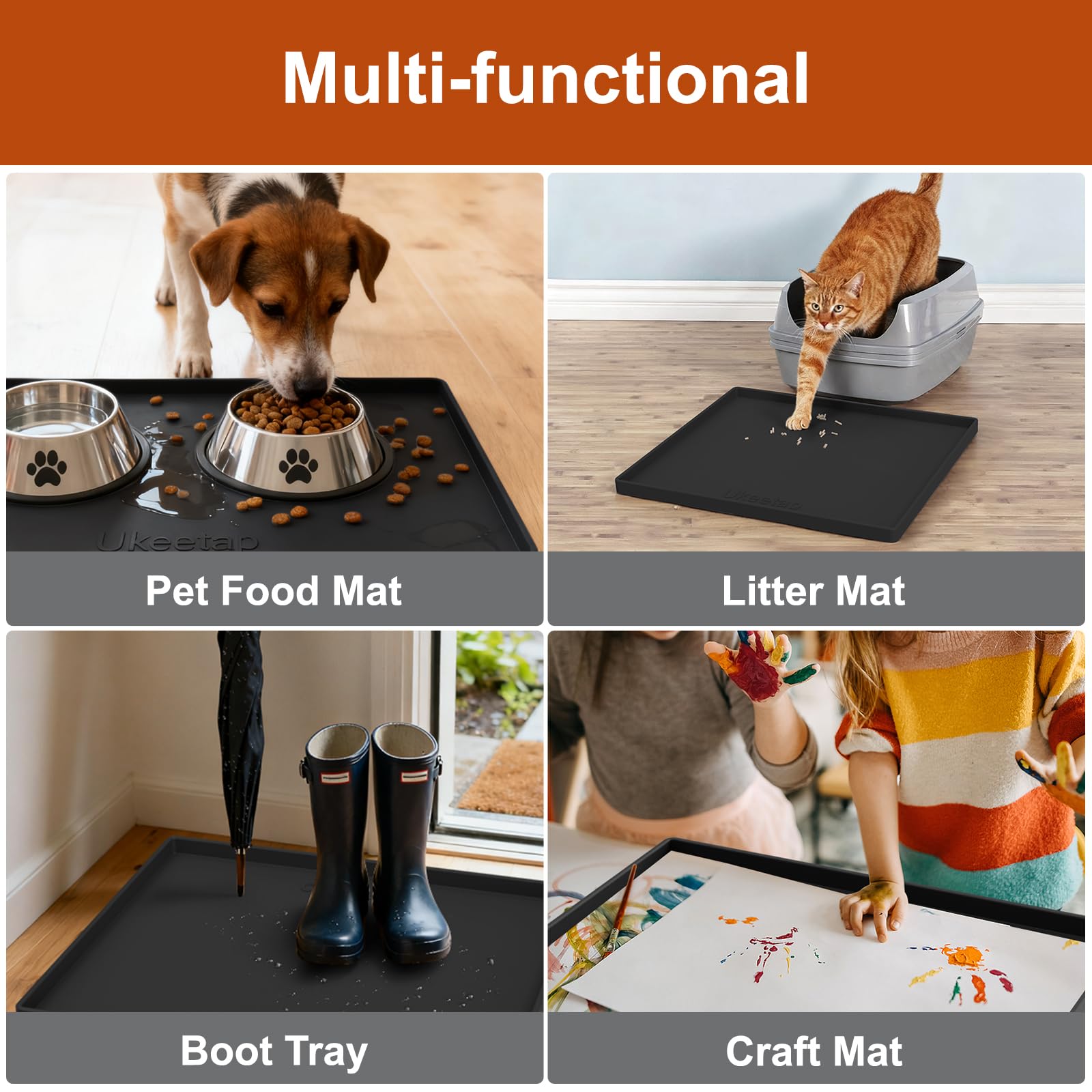 Extra Thick Silicone Mat Waterproof with Raised Edge 34" x 22", Under Sink Mat for Kitchen & Bathroom, Kitchen Cabinet Liner, Multi-Purpose for Storage & Protection, Gray