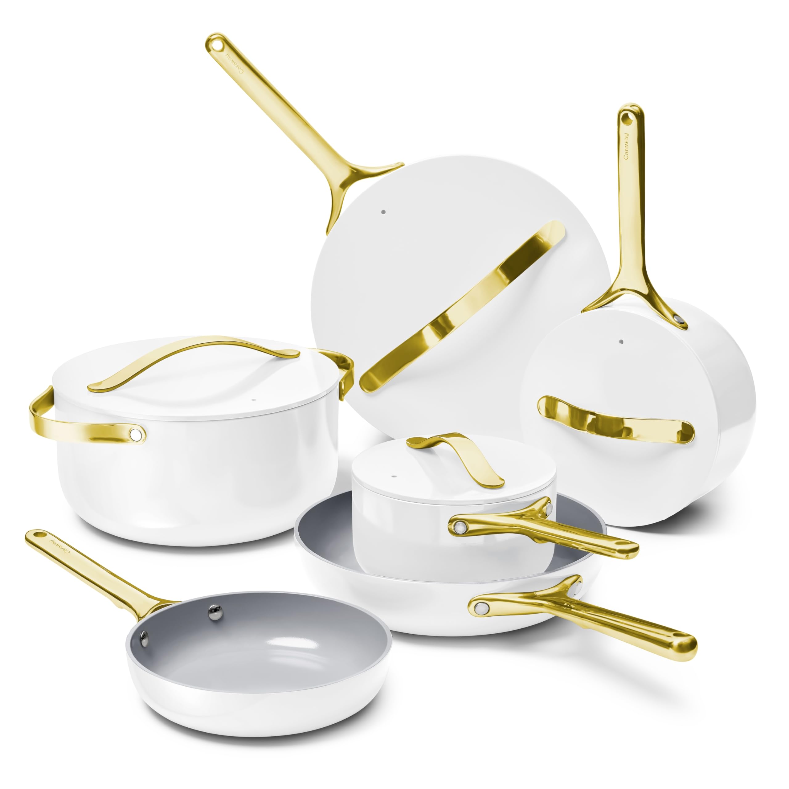 Caraway Non-stick Ceramic Cookware Set (12 Piece) Pots, Pans, Lids and Kitchen Storage - PFAS & PFOA Free - Oven Safe Pan Set & Compatible with All Stovetops - Cream