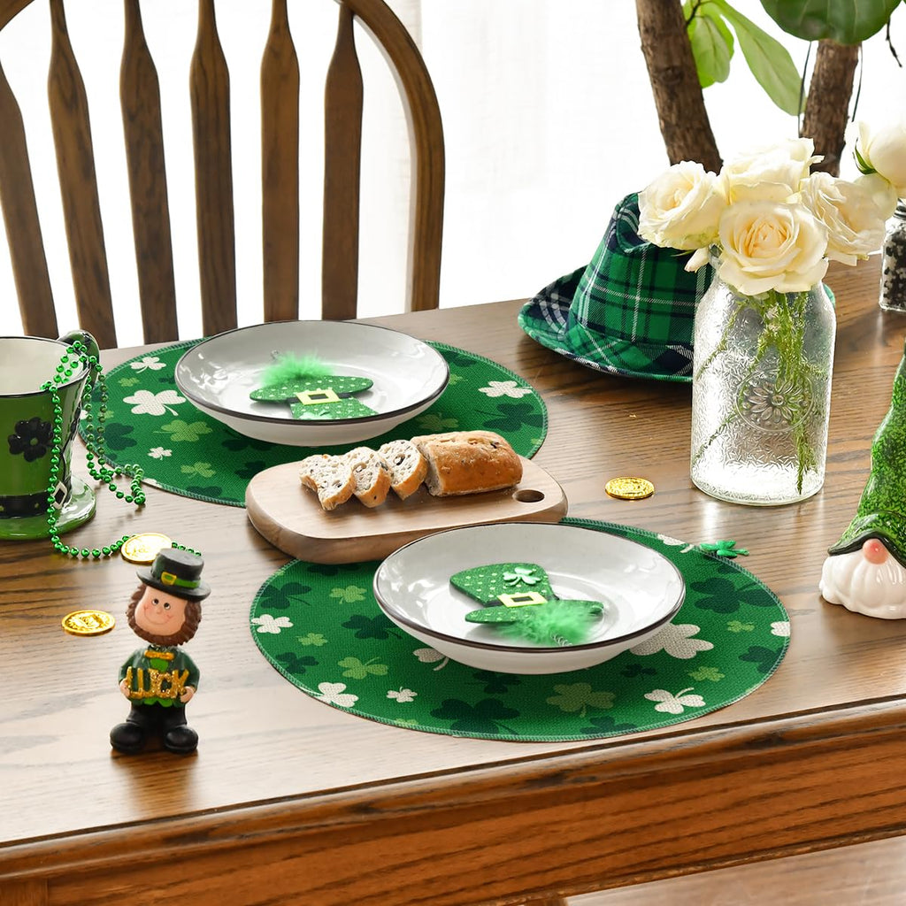 Artoid Mode Green Shamrock St. Patrick's Day Placemats Set of 4, 12x18 Inch Seasonal Spring Table Mats for Party Kitchen Dining Decoration
