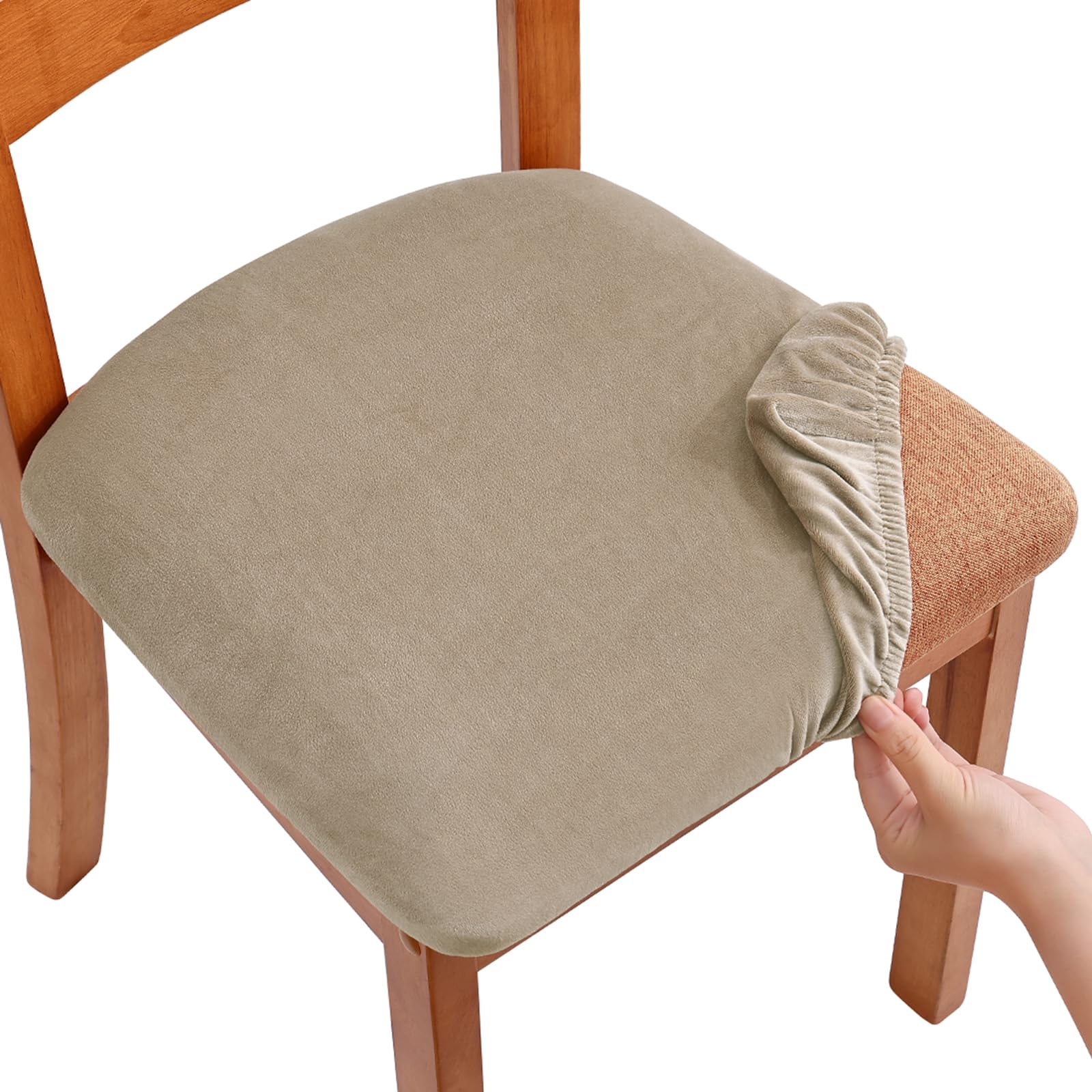 Smiry Velvet Seat Covers for Dining Room Chair Set of 4, Stretch Fit Removable Washable Chair Seat Cushion Protector Slipcovers with Ties, Black