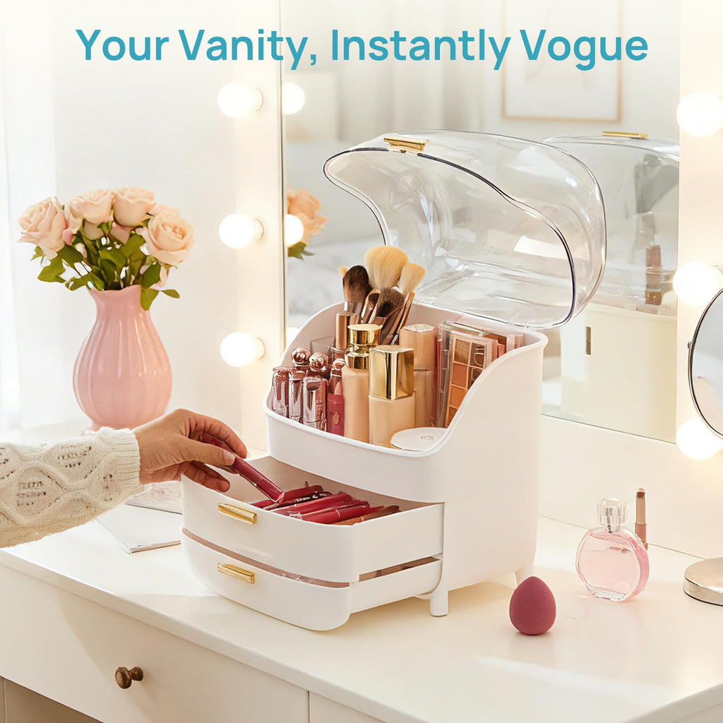 Vtopmart 3-Tier Skincare Makeup Organizer with Drawers for Vanity and Bathroom Countertop, Large Cosmetic Storage Box Case for Dresser, with Non-Slip Base