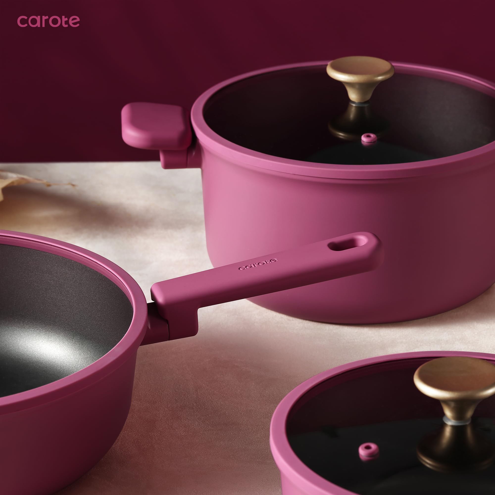 CAROTE 24pcs Ceramic Cookware Set, Pots and Pans Non Stick Kitchen Cookware Sets, Pots and Pans Set Cooking Set with Knife Set