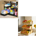 3 Tier Wooden Fruit Basket with 2 Mobile Banana Holders, 3 Pack L-Shaped Pull Out Under Sink Organizers