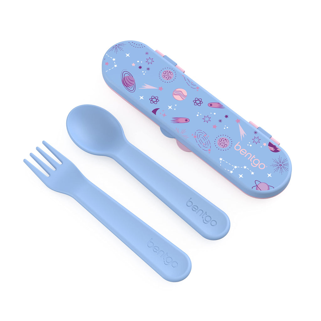 Bentgo Kids Utensil Set - Reusable Plastic Fork, Spoon & Storage Case BPA-Free Materials, Easy-Grip Handles, Dishwasher Safe Ideal for School Lunch, Travel, Outdoors (Rainbows and Butterflies)