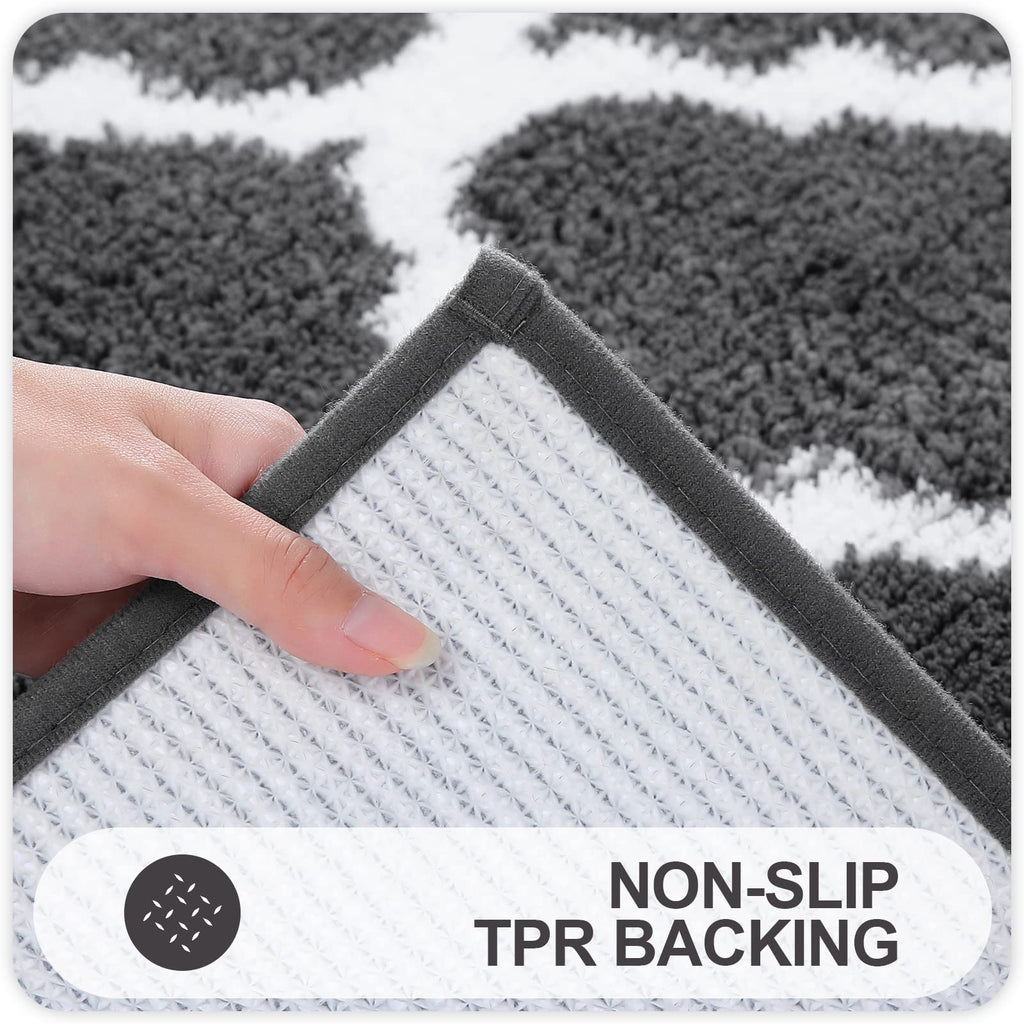 OLANLY Bathroom Rugs Set 2 Piece, Microfiber Bath Shower Mat and U-Shaped Toilet Rug, Machine Wash Dry, Non-Slip Absorbent Shaggy Bath Mats for Tub, Shower and Bathroom (30"x20"+24"x20", Grey)