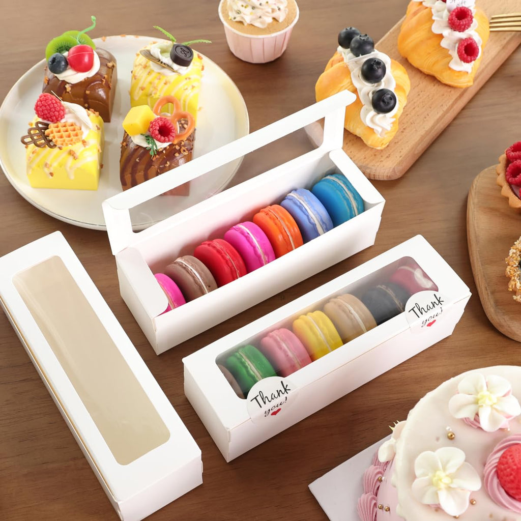 Valentine Gift 36 Pack Macaron Boxes for 5-7 Macarons Container Packaging Strawberry Candies Sweets Boxes with Sticker for Gift Giving (White)