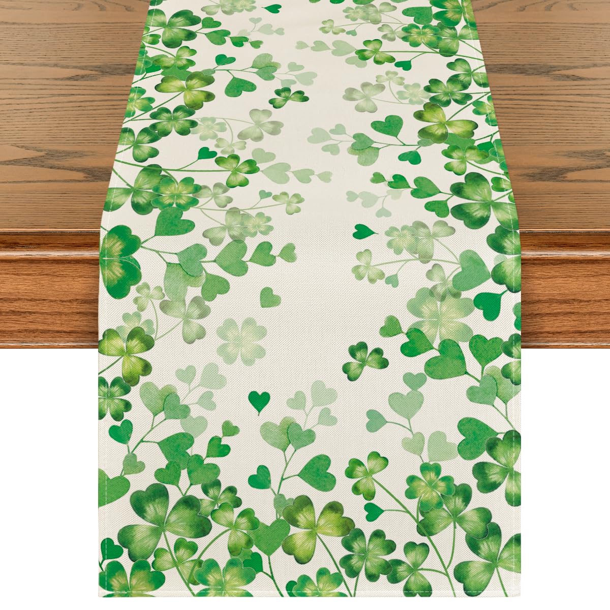 Artoid Mode Shamrock Love Heart 210 GSM St. Patrick's Day Table Runner, Seasonal Spring Kitchen Dining Table Decoration for Home Party Decor 13x72 Inch