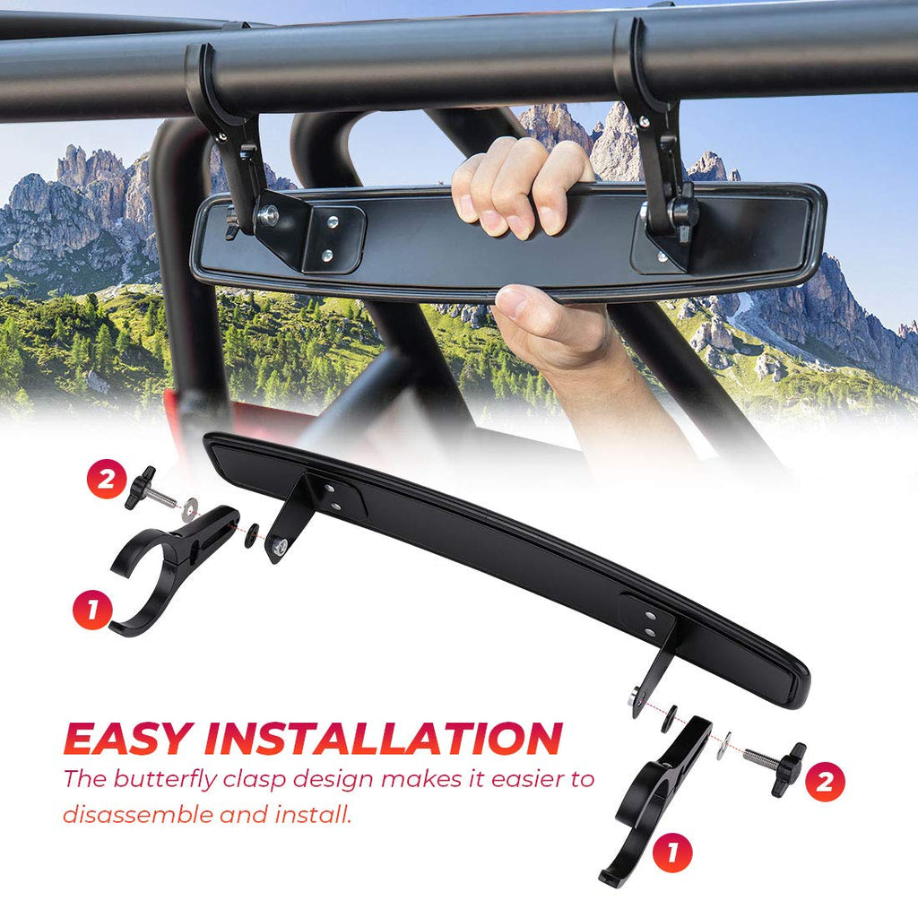 KEMIMOTO UTV Rearview Mirror, 15" UTV Race Convex Center Mirror with 3/4 1.75" or 2" Clamps Compatible with Polaris RZR PRO XP R, Pioneer,Can-Am Commander Maverick, 1000R 1000X