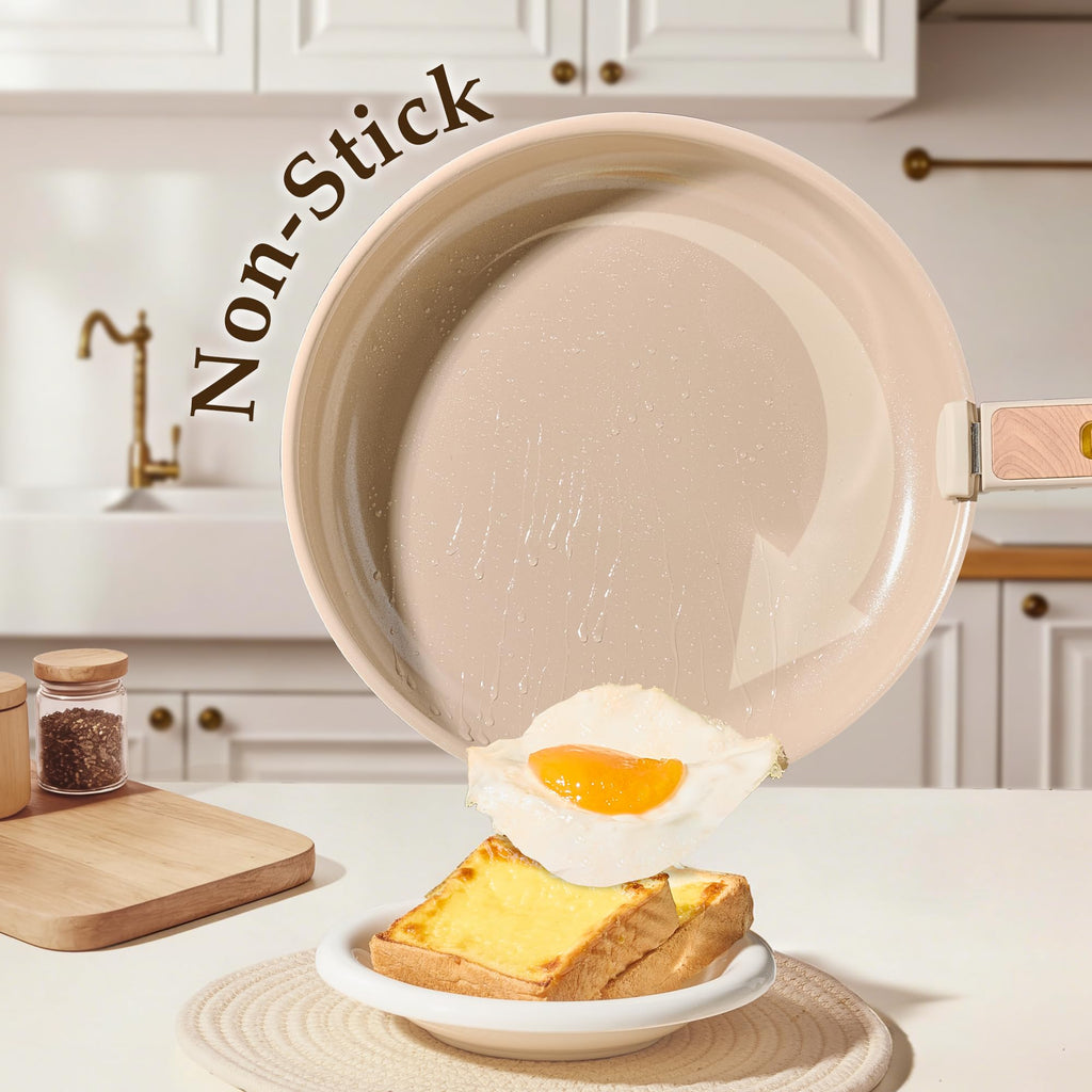 CAROTE 4pcs Ceramic Frying Pans Titanium Non Stick, 8"+10"+12” Frying Pan Egg Pan Omelet Pans with Detachable Handle, Nonstick Cookware, PFOA Free, Induction Compatible & Oven Safe, Dishwasher Safe
