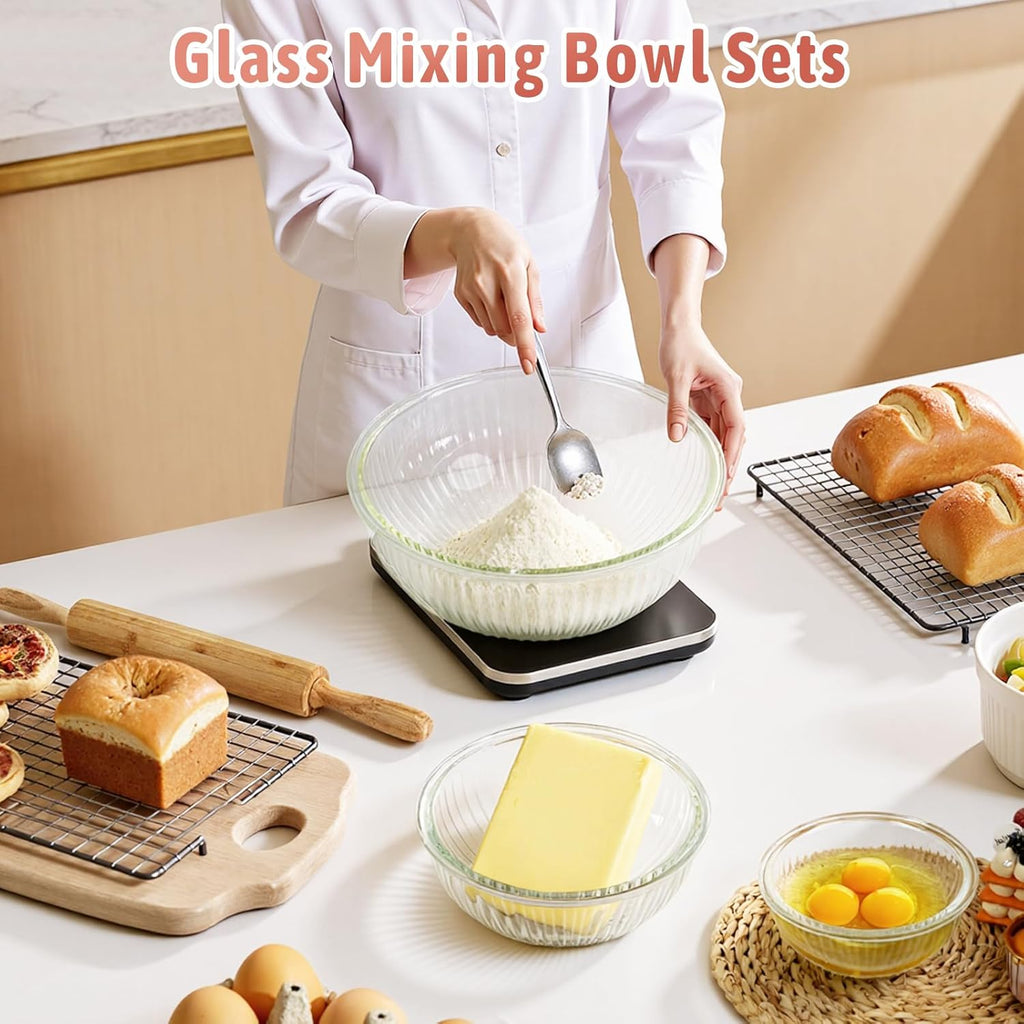Glass Mixing Bowls with Lids Sets, 5 Packs Glass Bowls with Lids for Kitchen Baking, Meal Prepping and Salad, Bpa Free and Dishwasher Safe Serving Bowls, 0.2/0.5/1.1/2.1/3.7Qt